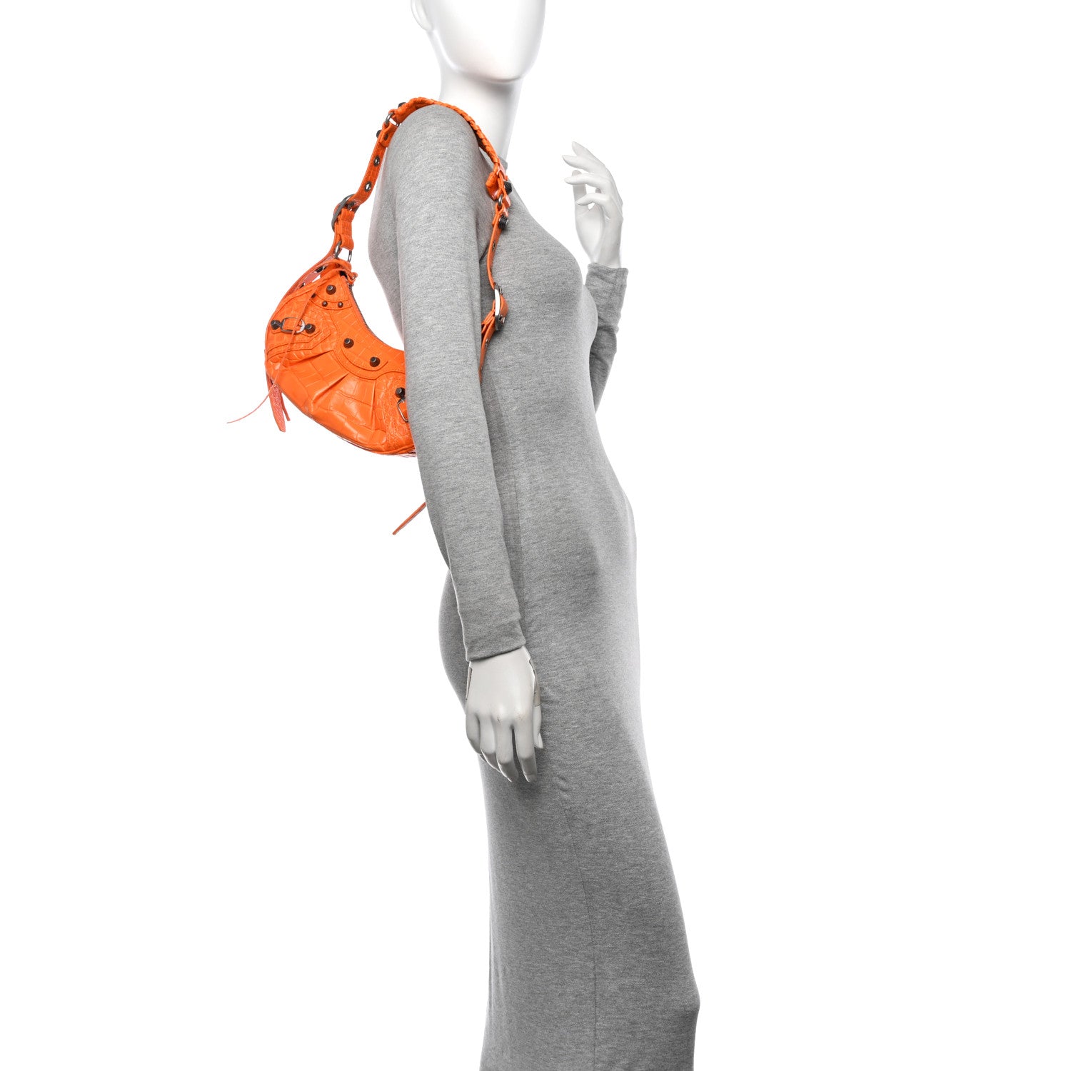 Balenciaga Extra Supple Calfskin Crocodile Embossed Le Cagole Shoulder Bag XS Pop Orange 2 of 12
