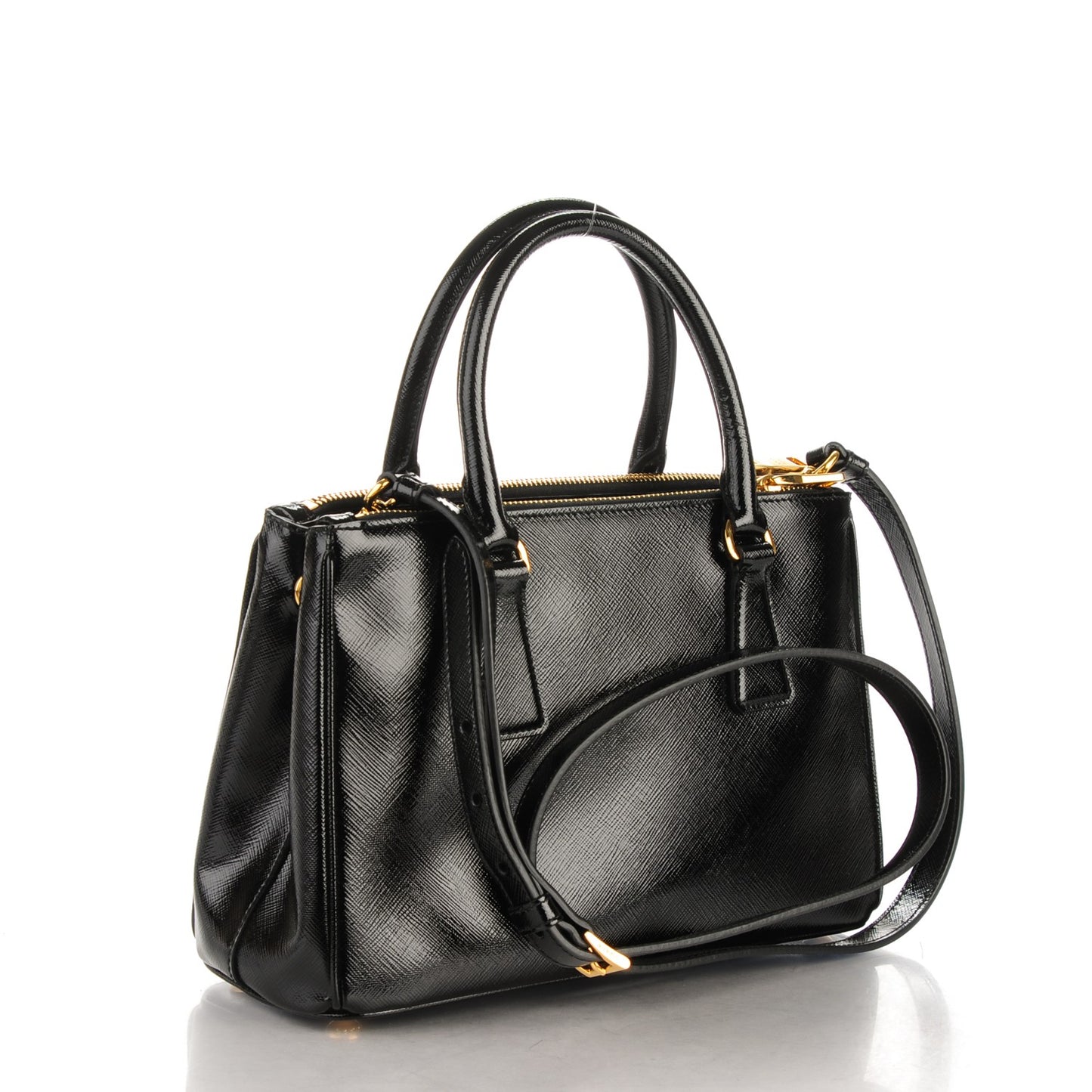 Saffiano Vernice Mini Galleria Double Zip Tote Black