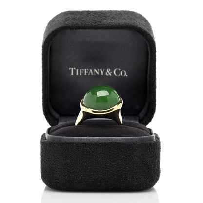 Tiffany 18K Yellow Gold Green Jade 15mm Elsa Peretti Cabochon Ring 52 6 6 of 6