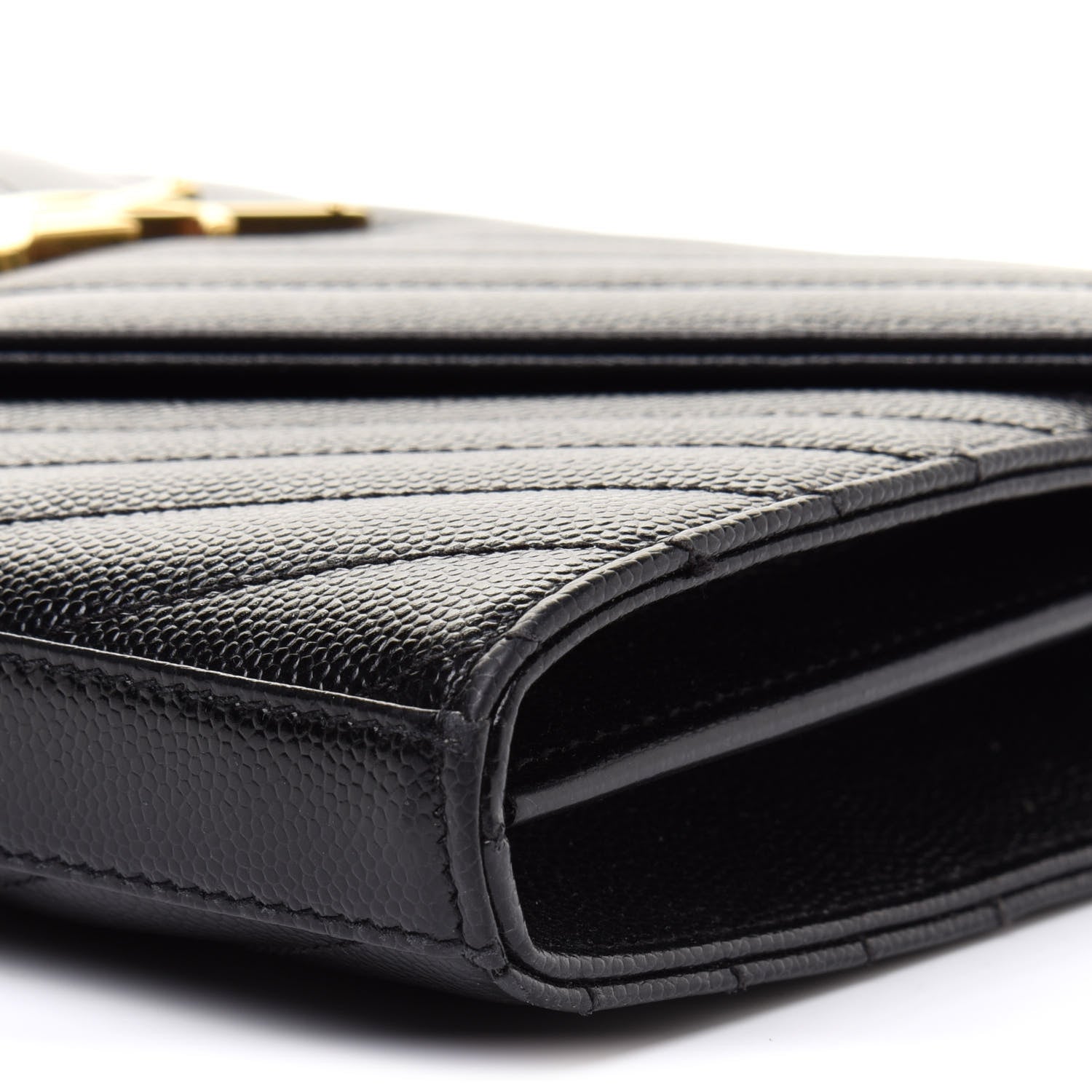 Saint Laurent Grain De Poudre Matelasse Chevron Monogram Chain Wallet Black 10 of 16