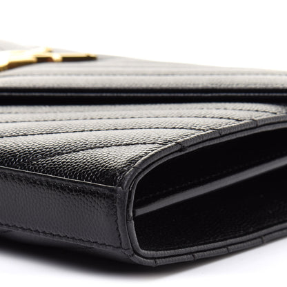 Saint Laurent Grain De Poudre Matelasse Chevron Monogram Chain Wallet Black 10 of 16