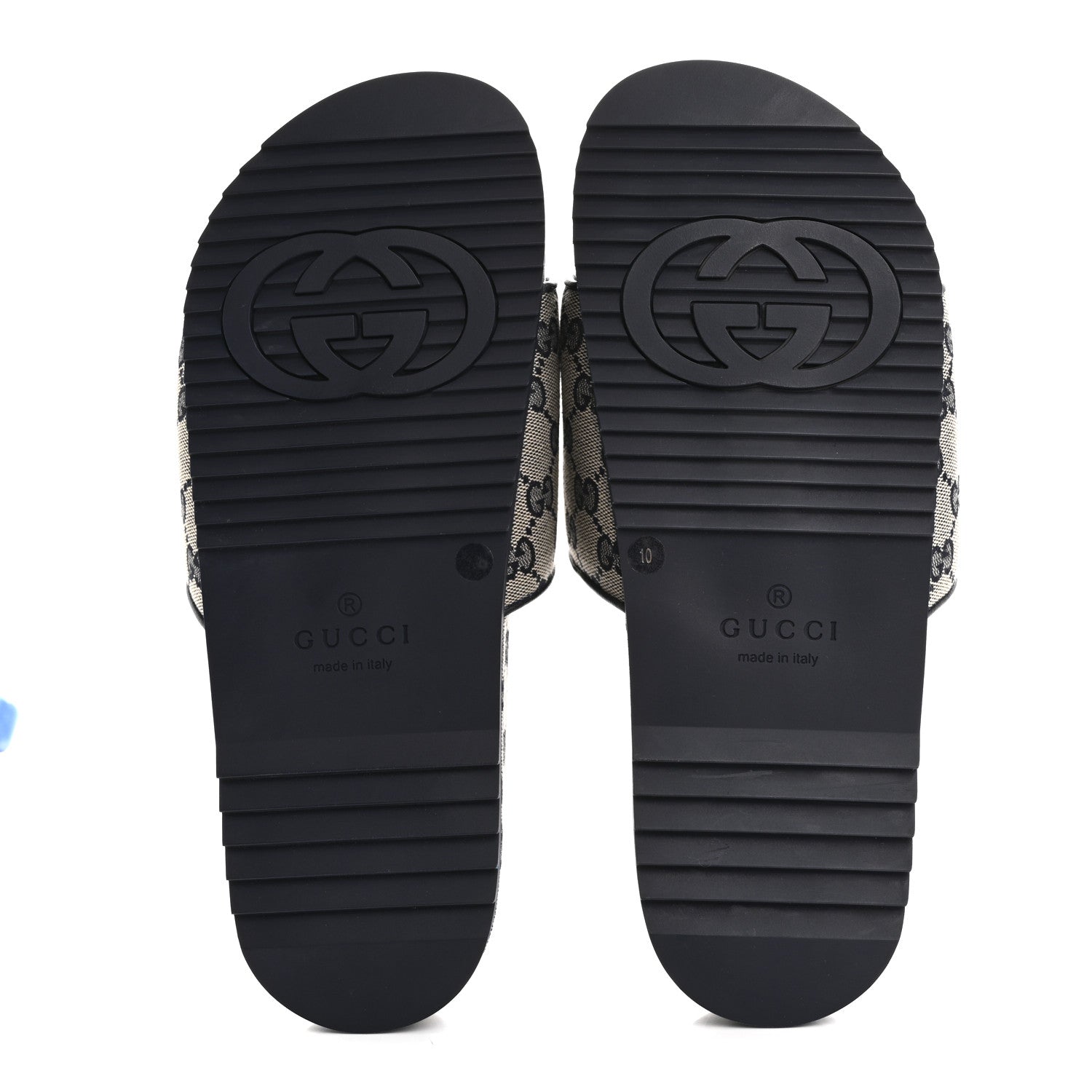 Gucci Canvas GG Monogram Mens Slide Sandals 10 Beige Blue 6 of 9