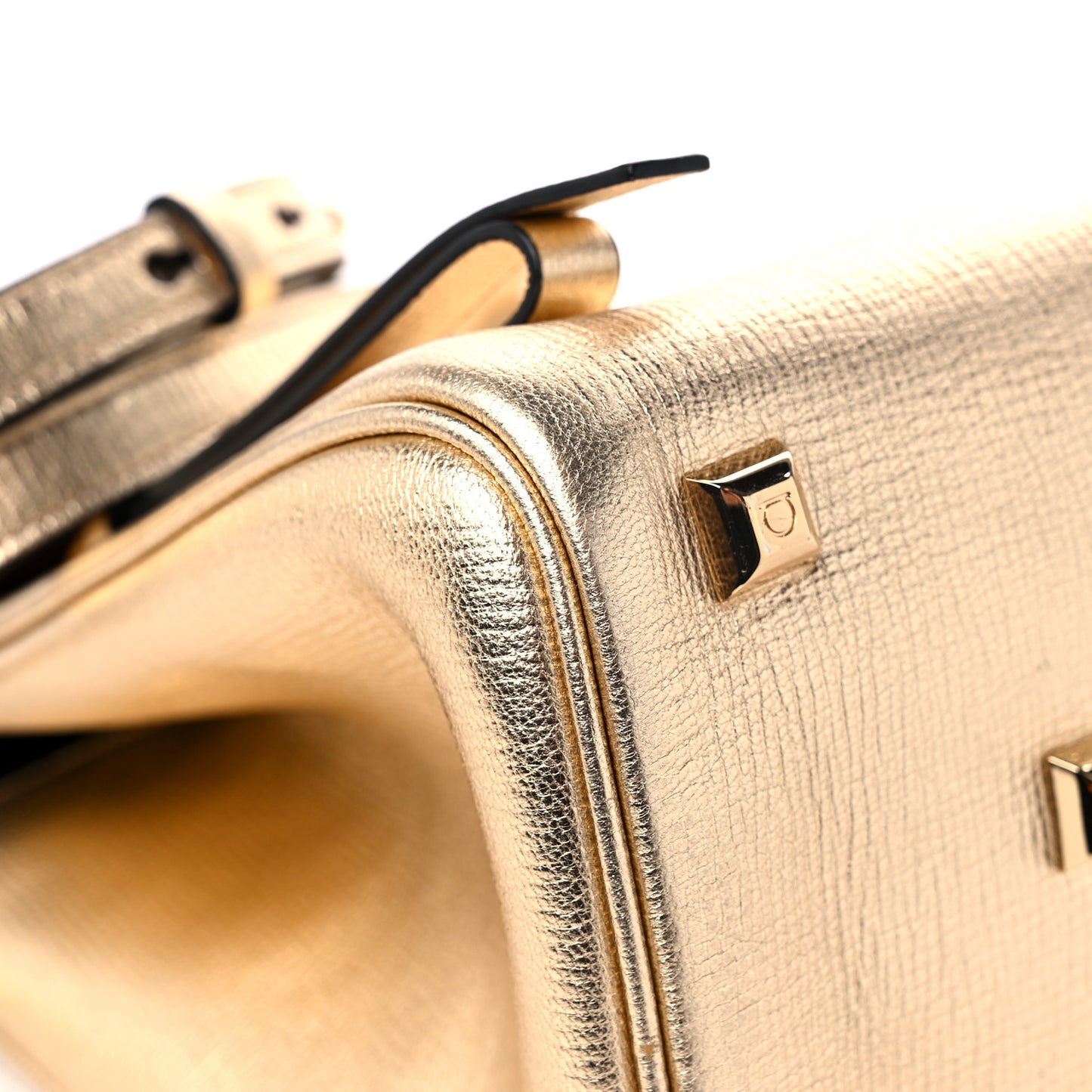 Metallic Hammered Calfskin Studio Top Handle Bag Gold