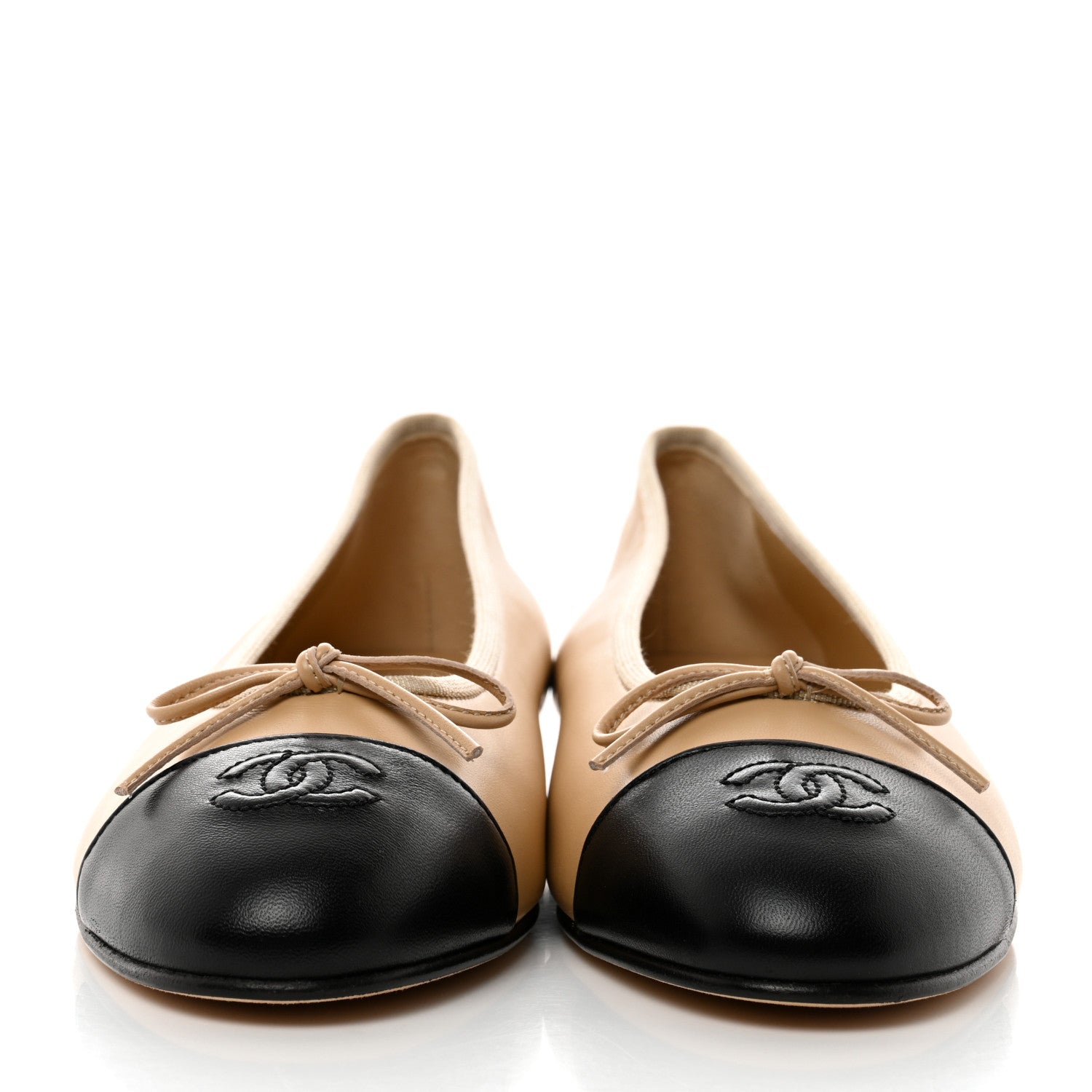 Chanel Lambskin Cap Toe Ballerina Flats 39.5 Beige Black 2 of 9
