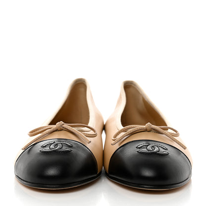 Chanel Lambskin Cap Toe Ballerina Flats 39.5 Beige Black 2 of 9