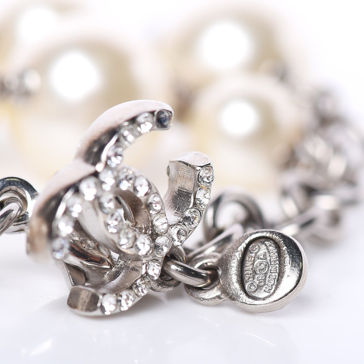 Pearl Crystal CC Bracelet Silver