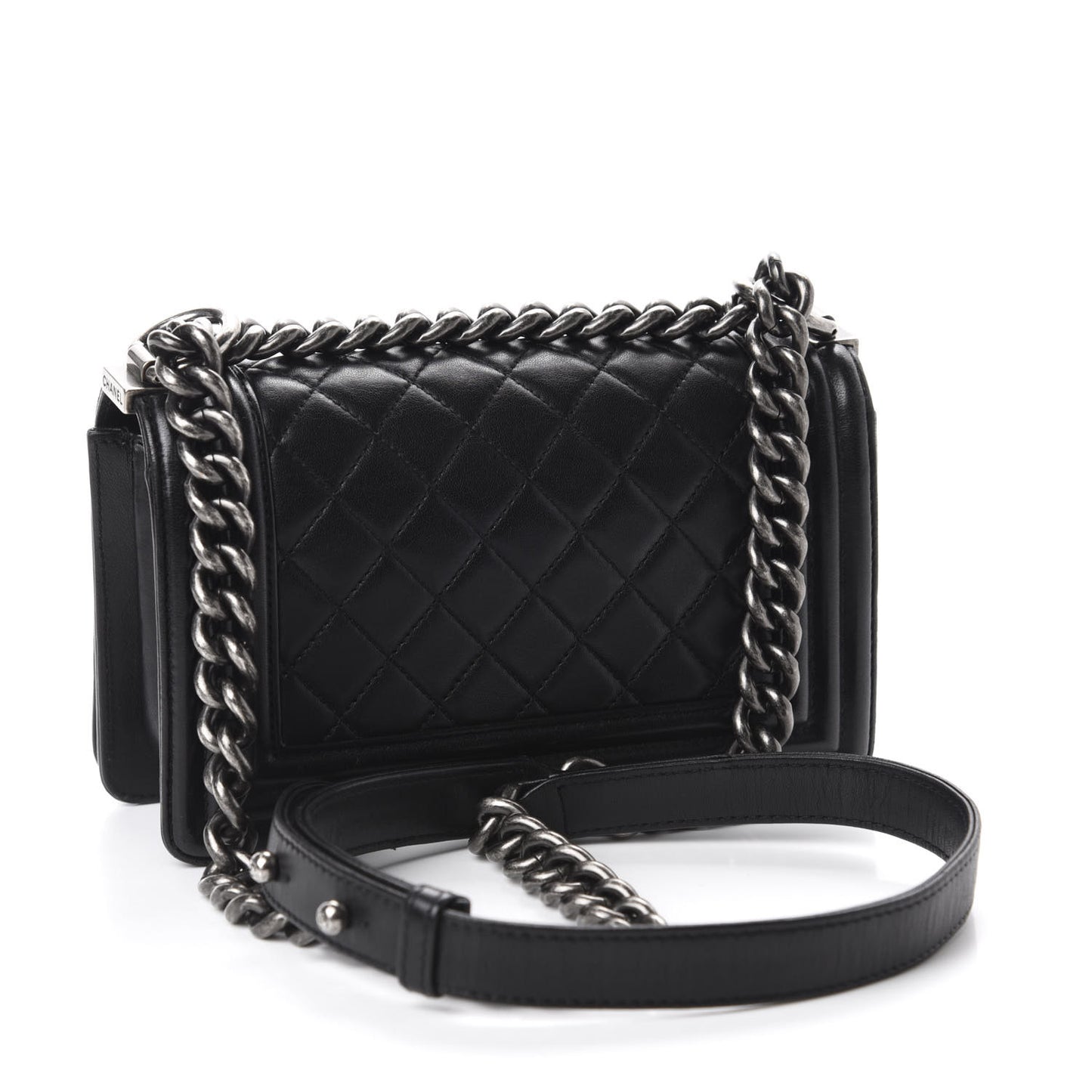 Lambskin Quilted Small Boy Flap Black