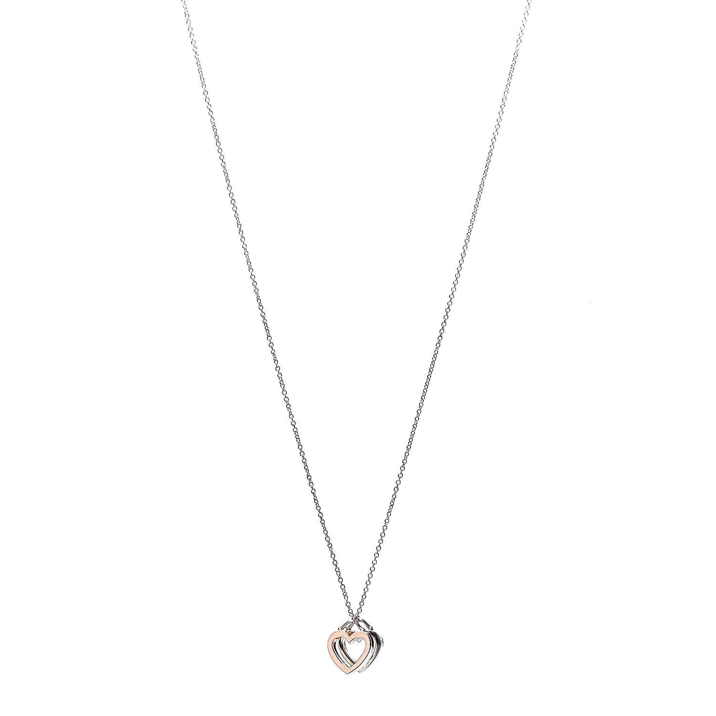 Sterling Silver 18K Rose Gold Double Open Heart Pendant Necklace