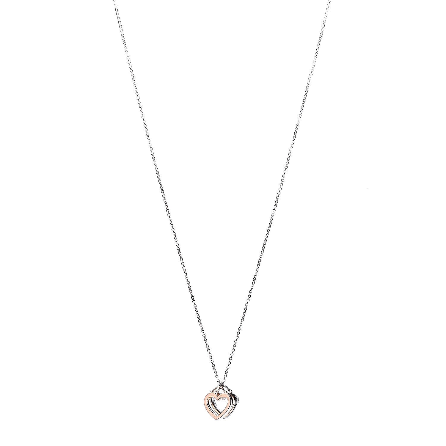 Tiffany Sterling Silver 18K Rose Gold Double Open Heart Pendant Necklace 1 of 9