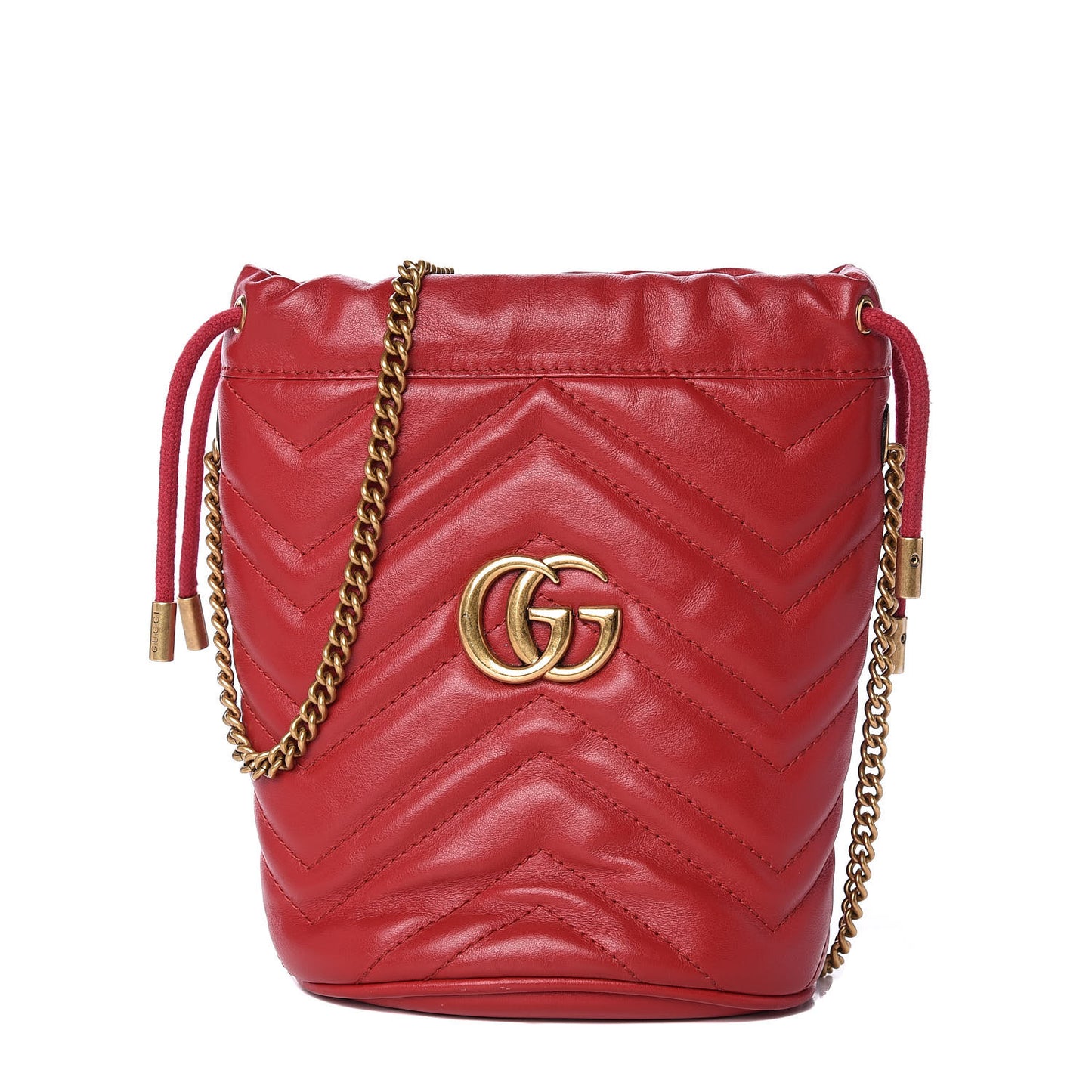 Calfskin Matelasse Mini GG Marmont 2.0 Bucket Bag Hibiscus Red