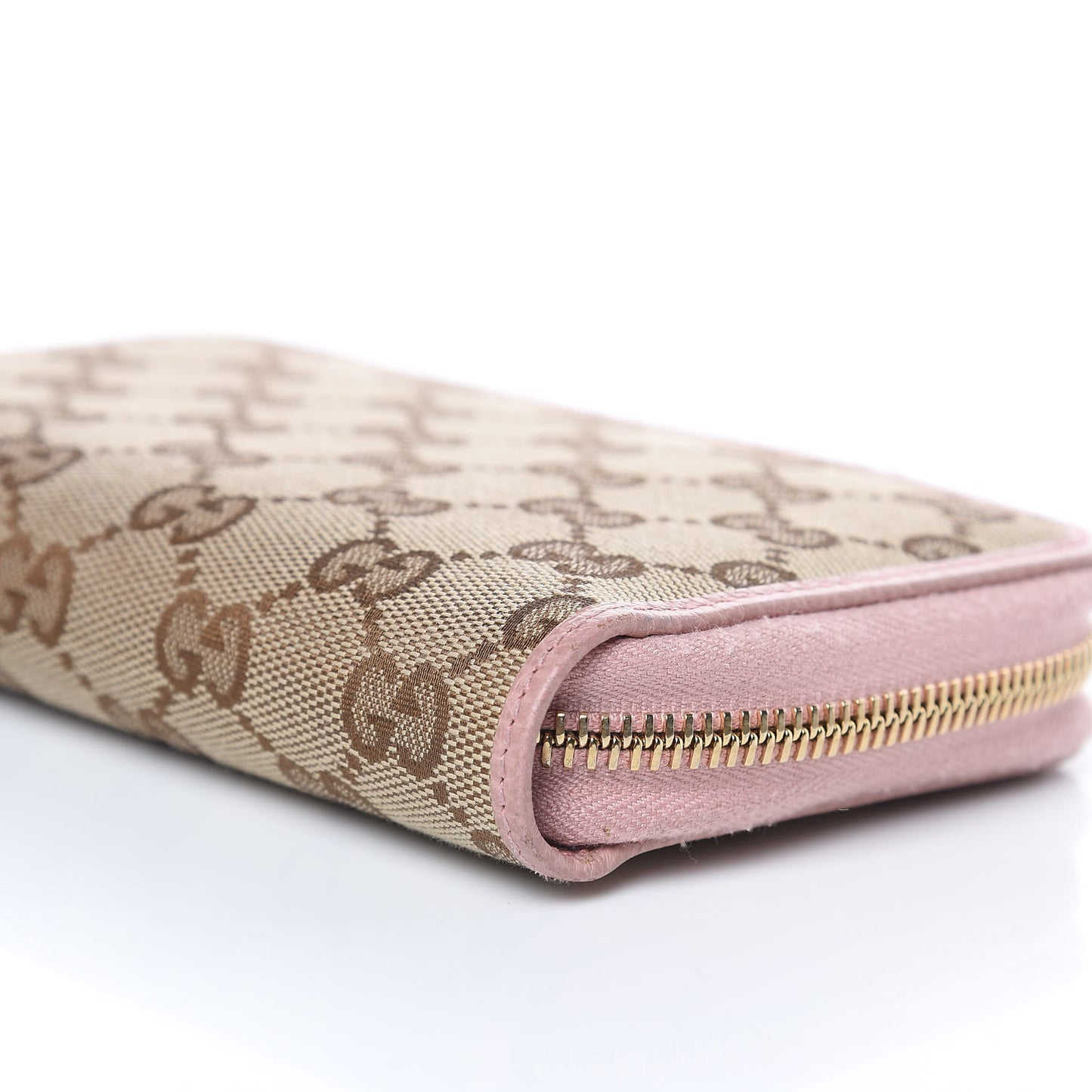 Monogram Dollar Calfskin Zip Around Compact Wallet Beige Ebony Soft Pink