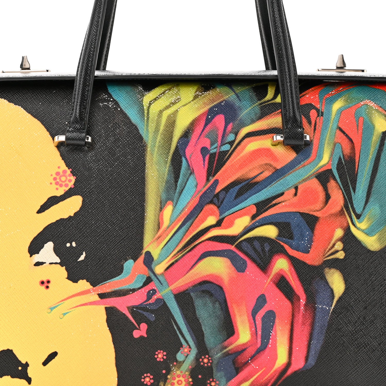 Prada Saffiano Girl Print Satchel Black Ginestra Fuoco 7 of 9