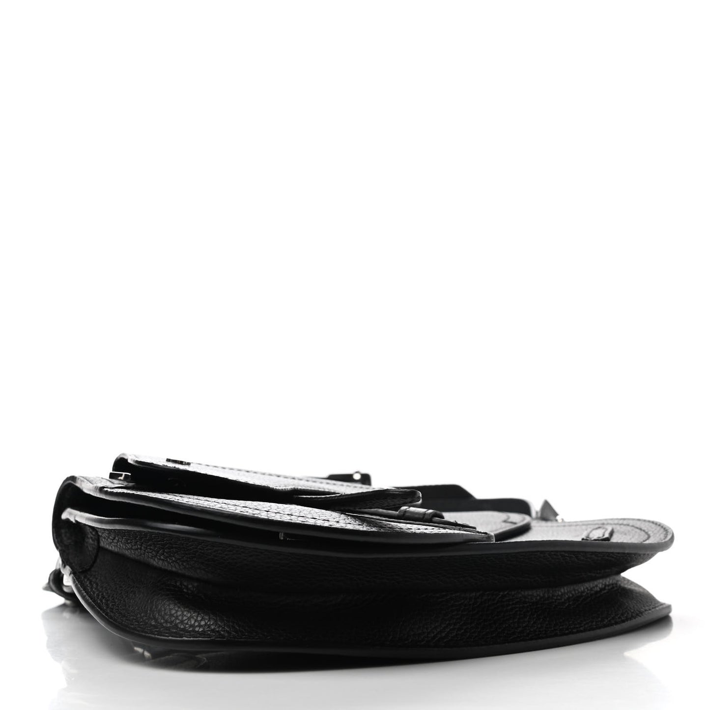 Grained Calfskin Saddle Messenger Bag Black
