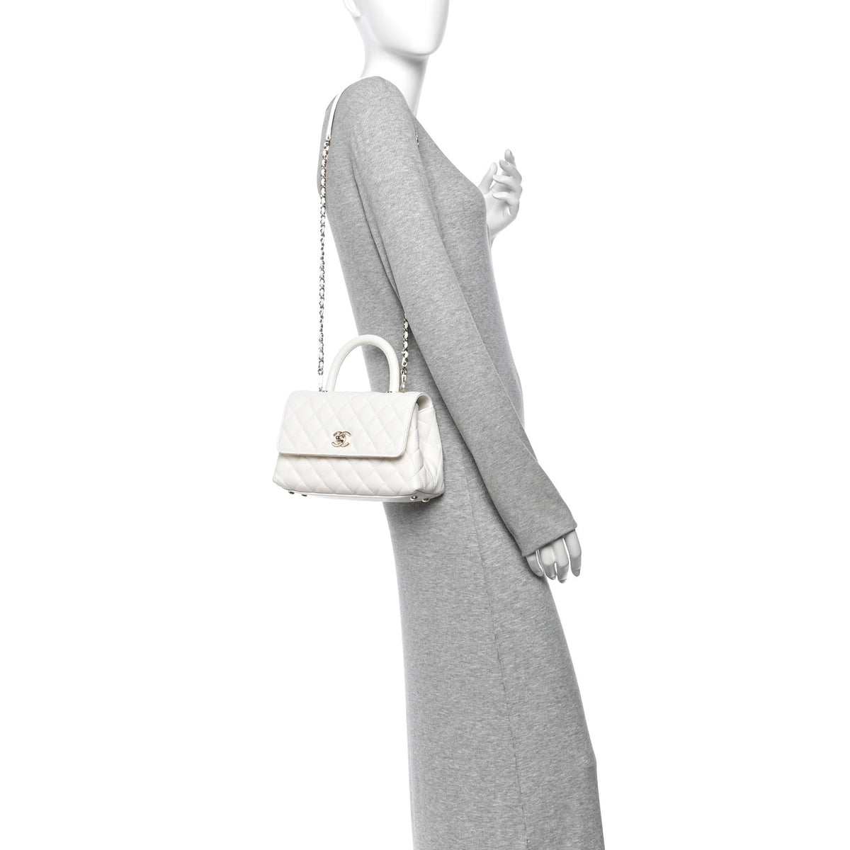 Caviar Quilted Mini Coco Handle Flap White