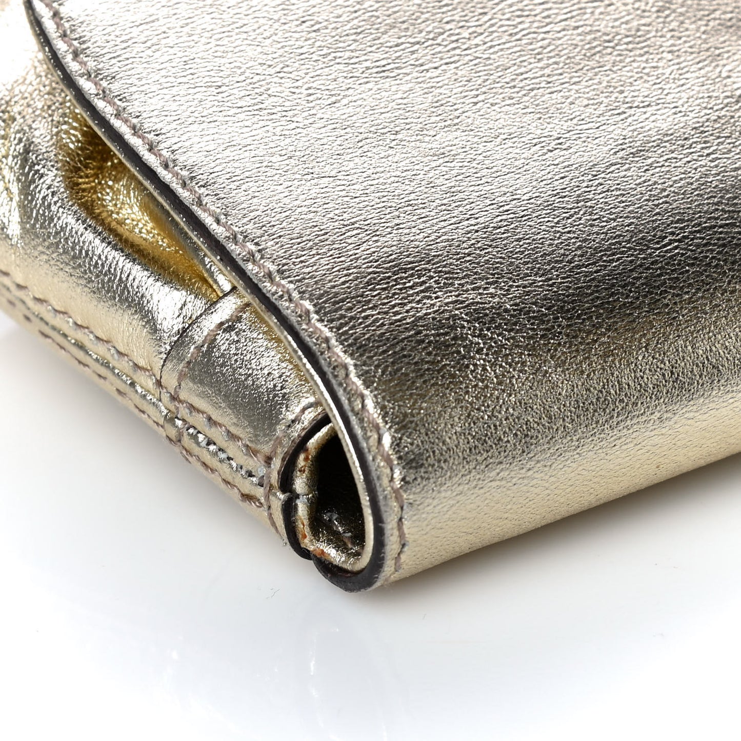 Metallic Calfskin Satin Bamboo Clutch Argento