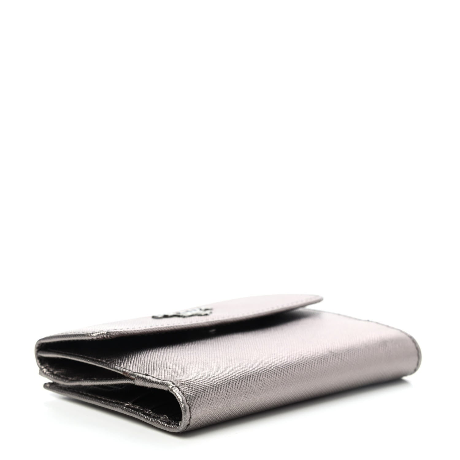 Prada Metallic Saffiano Compact Flap Wallet Fumo Mordore 3 of 4