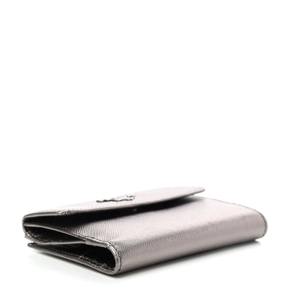 Prada Metallic Saffiano Compact Flap Wallet Fumo Mordore 3 of 4