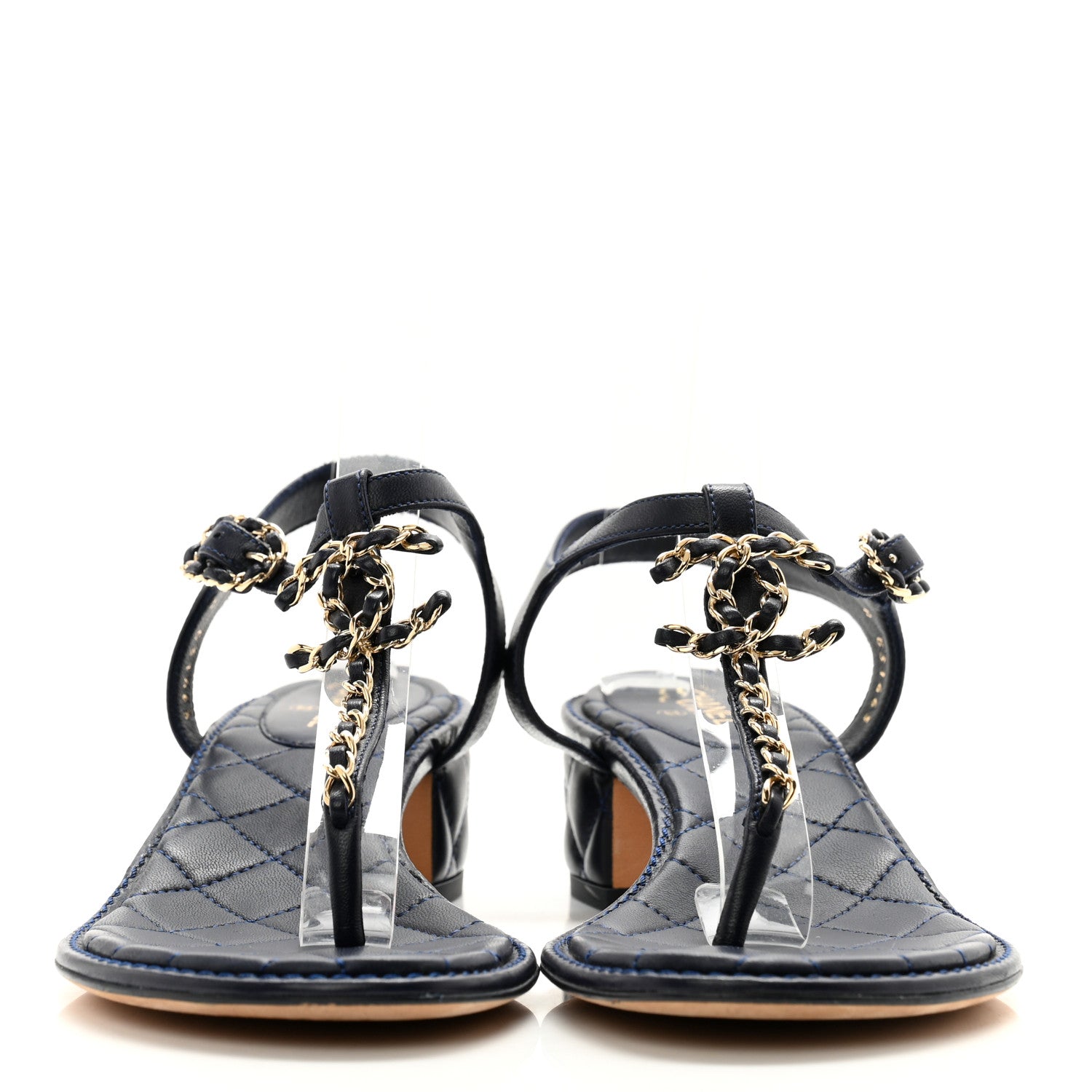Chanel Lambskin Chain CC Logo Thong Sandals 39.5 Navy 2 of 12