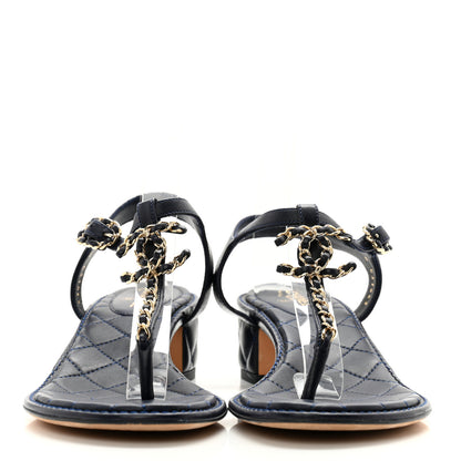 Chanel Lambskin Chain CC Logo Thong Sandals 39.5 Navy 2 of 12
