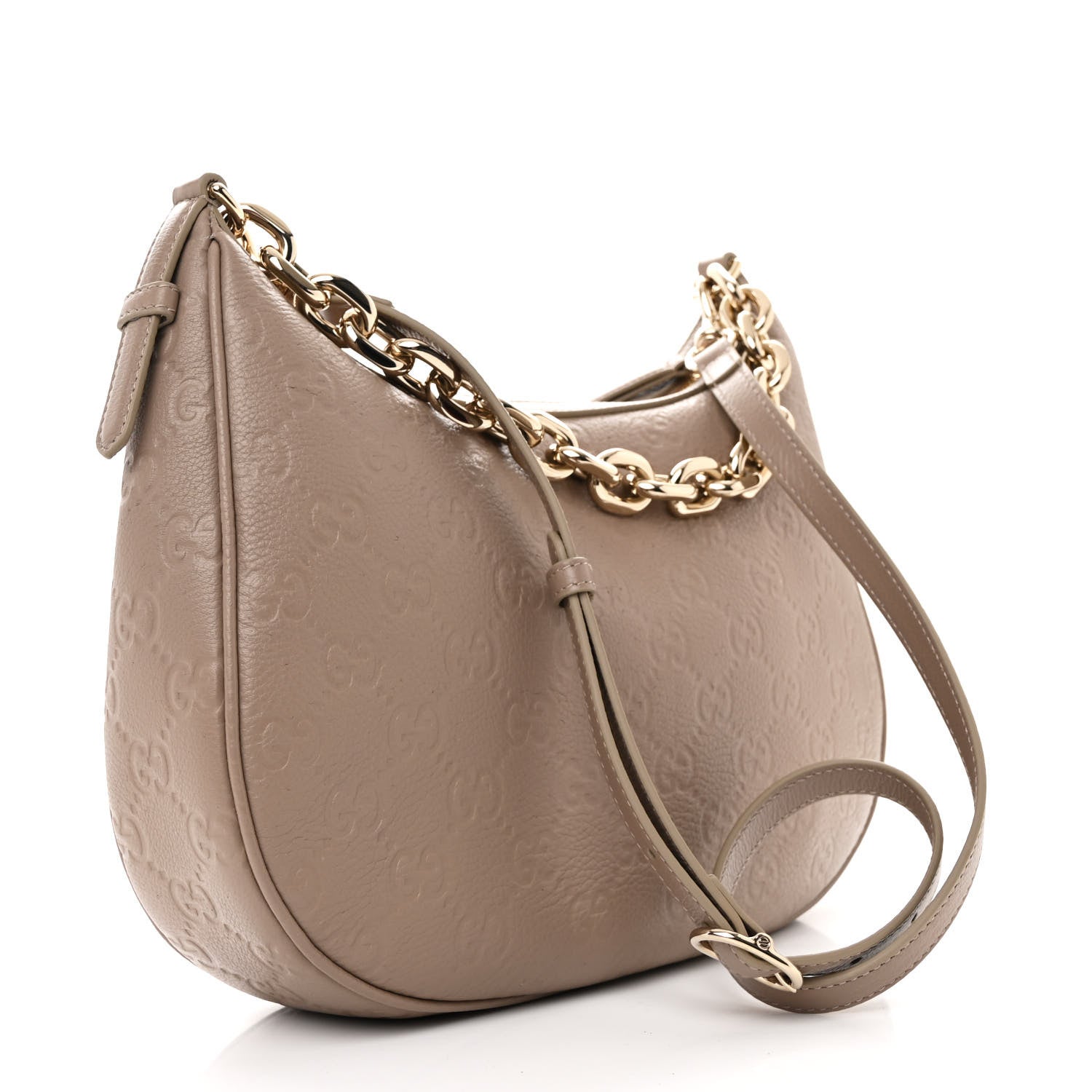 Gucci GG Grainy Calfskin Emblem Large Half Moon Shoulder Bag Taupe 3 of 11