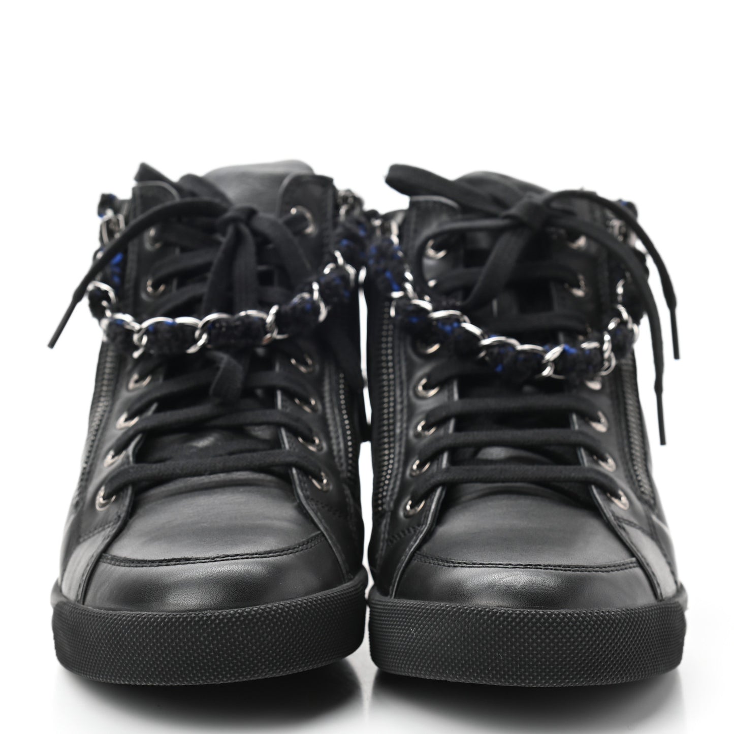 Lambskin Tweed Zipped Sneakers 35.5 Black Blue