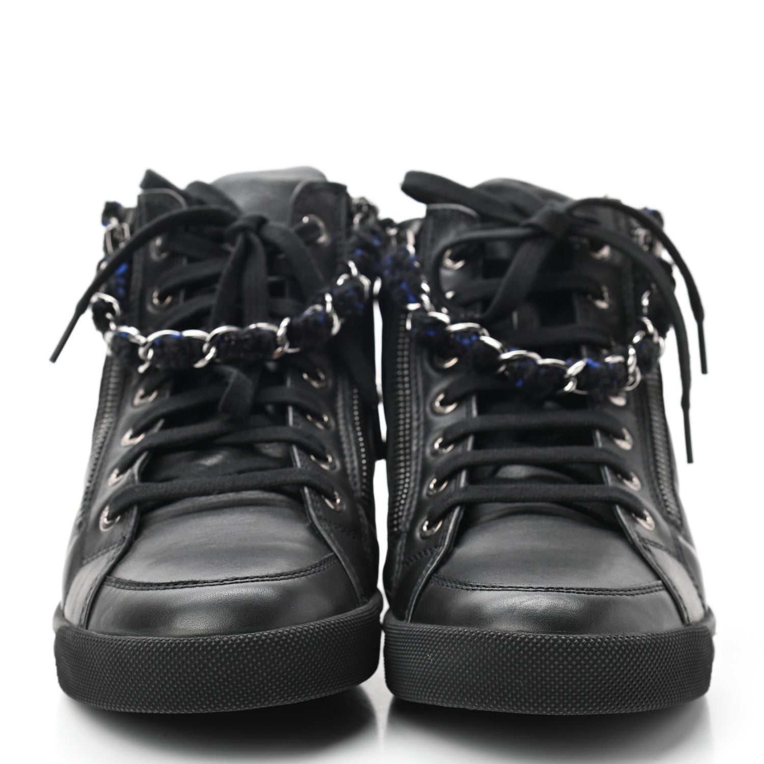Chanel Lambskin Tweed Zipped Sneakers 35.5 Black Blue 2 of 8