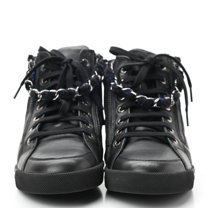 Chanel Lambskin Tweed Zipped Sneakers 35.5 Black Blue 2 of 8