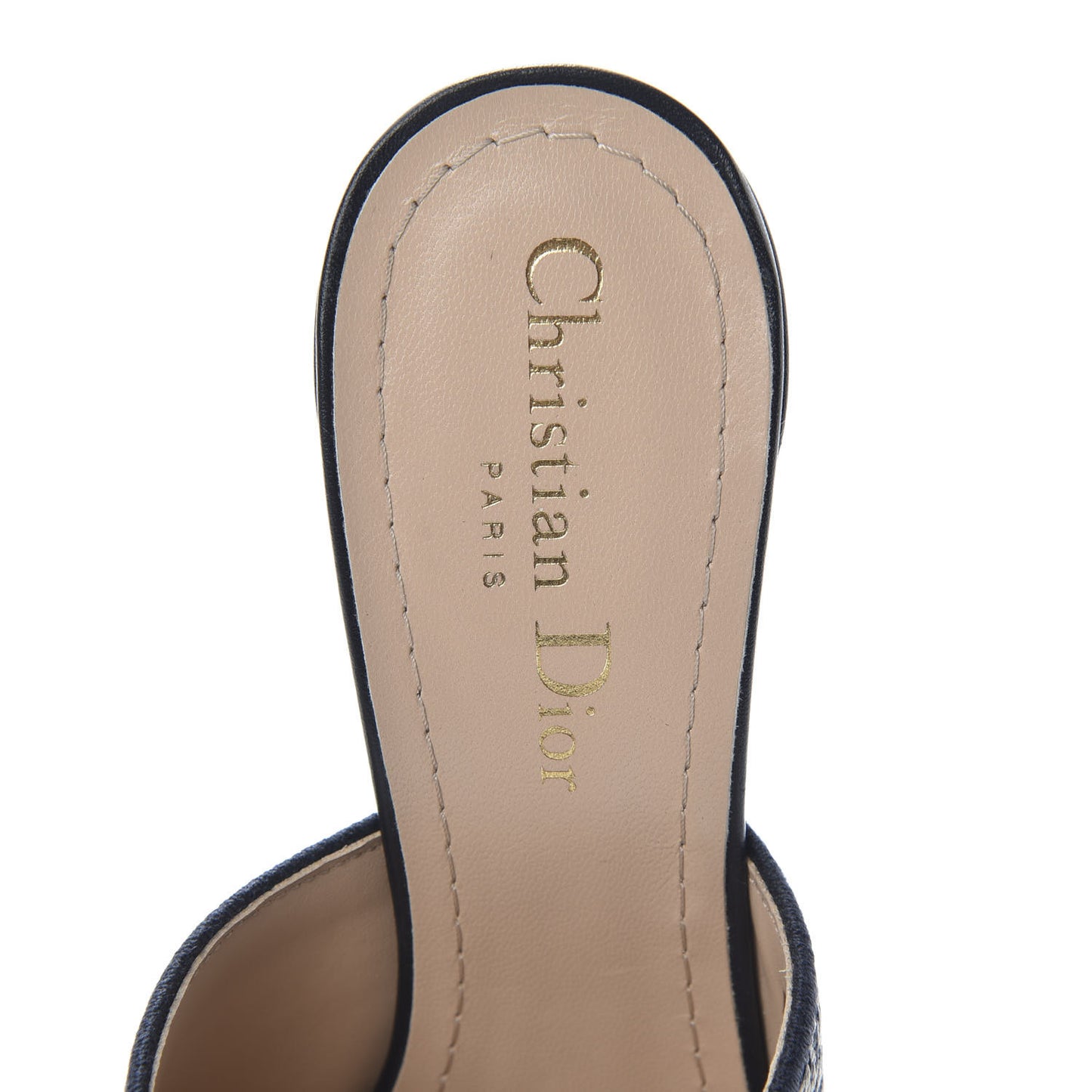 Cotton Embroidered D-Way Heeled Slide Sandal 37 Deep Blue