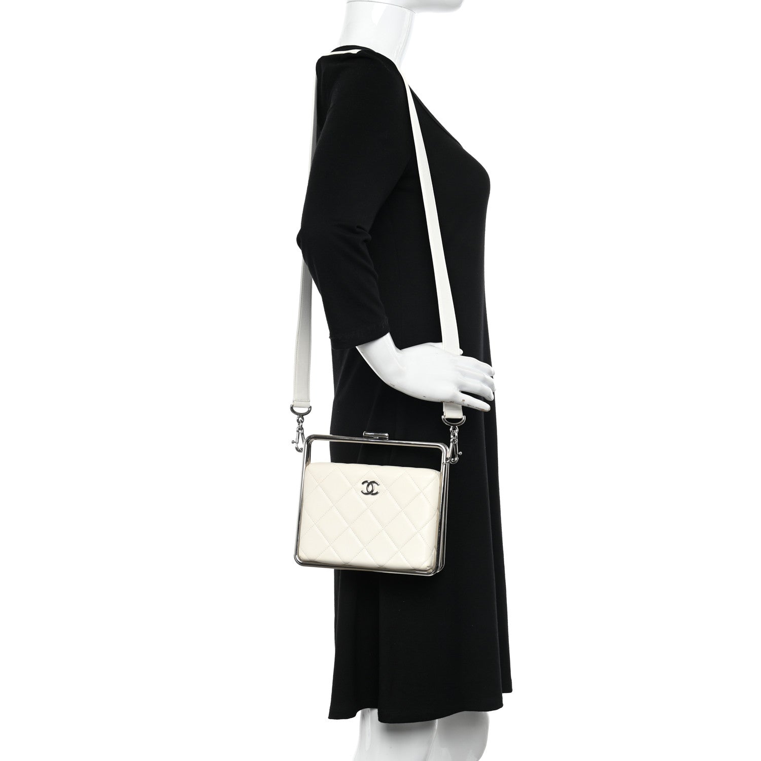 Chanel Quilted Lambskin Metal Bar Clutch Bag White 2 of 12