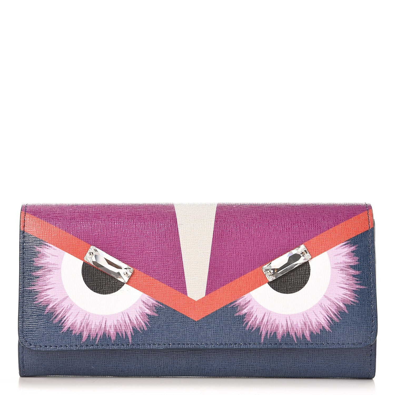 Fendi Vitello Elite Crystal Eye Monster Continental Wallet Cobalt Lavender Pink 1 of 8