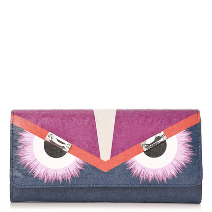 Fendi Vitello Elite Crystal Eye Monster Continental Wallet Cobalt Lavender Pink 1 of 8