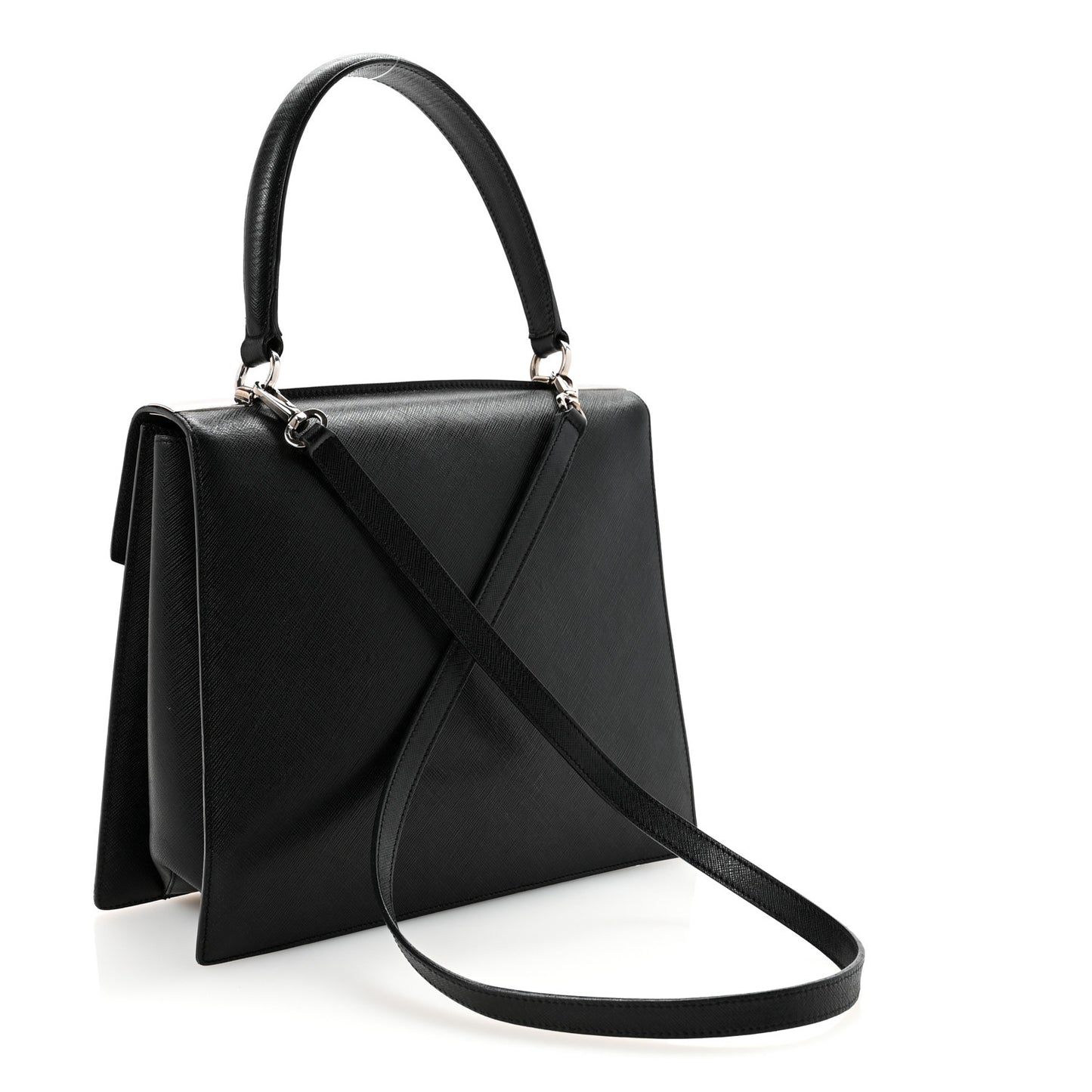 Calfskin Gancini 2-Way Top Handle Bag Black