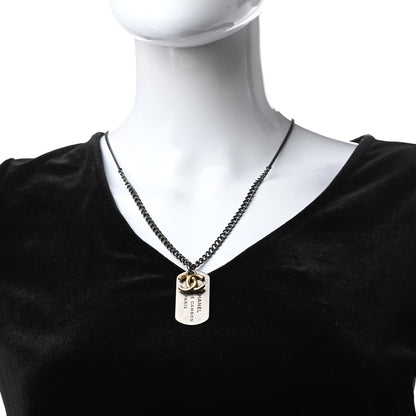 Chanel Ruthenium ID Dog Tag Charm Necklace Silver Gold 2 of 7