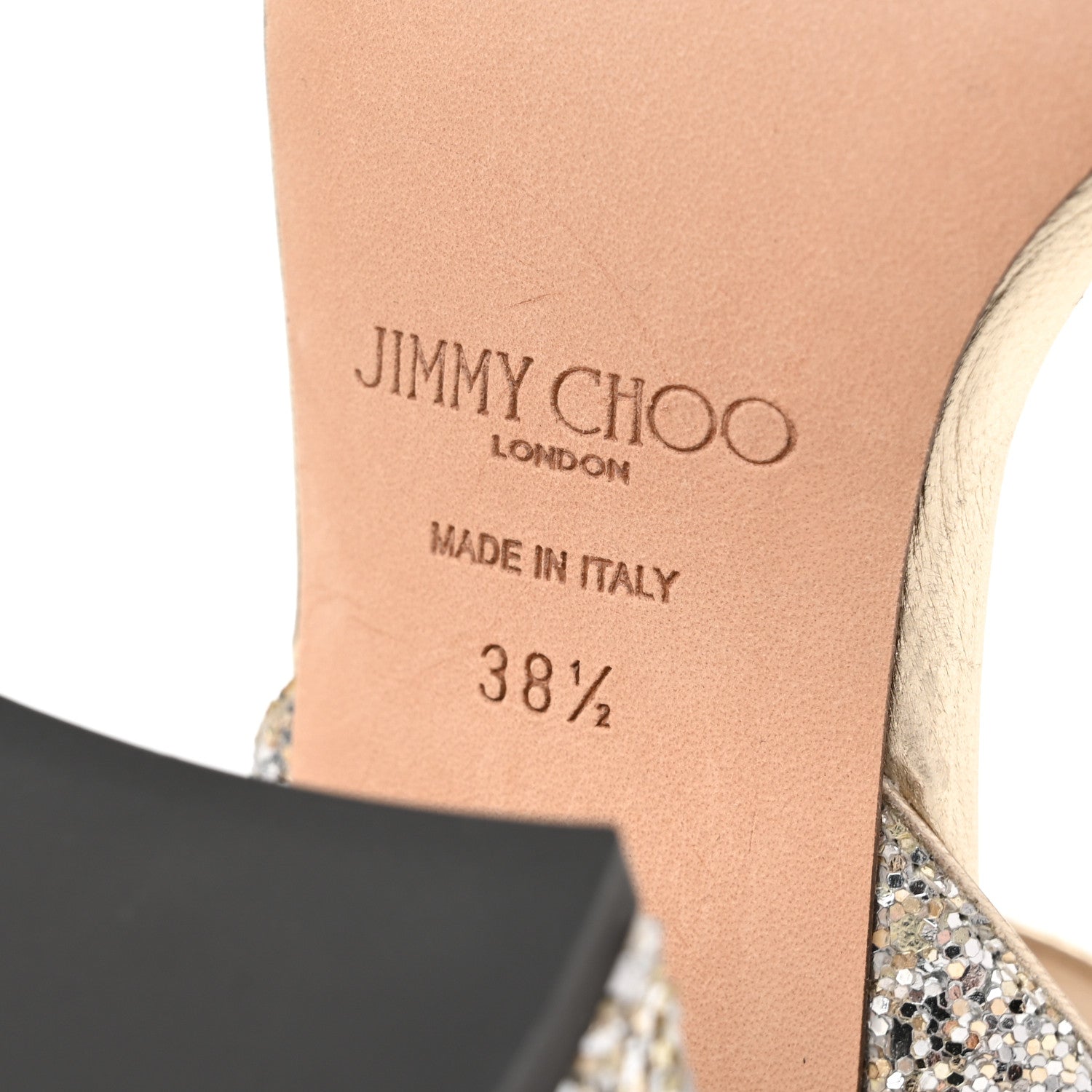 Jimmy Choo Coarse Glitter Fabric Maysa 85 Sandals 38.5 Platinum 7 of 8