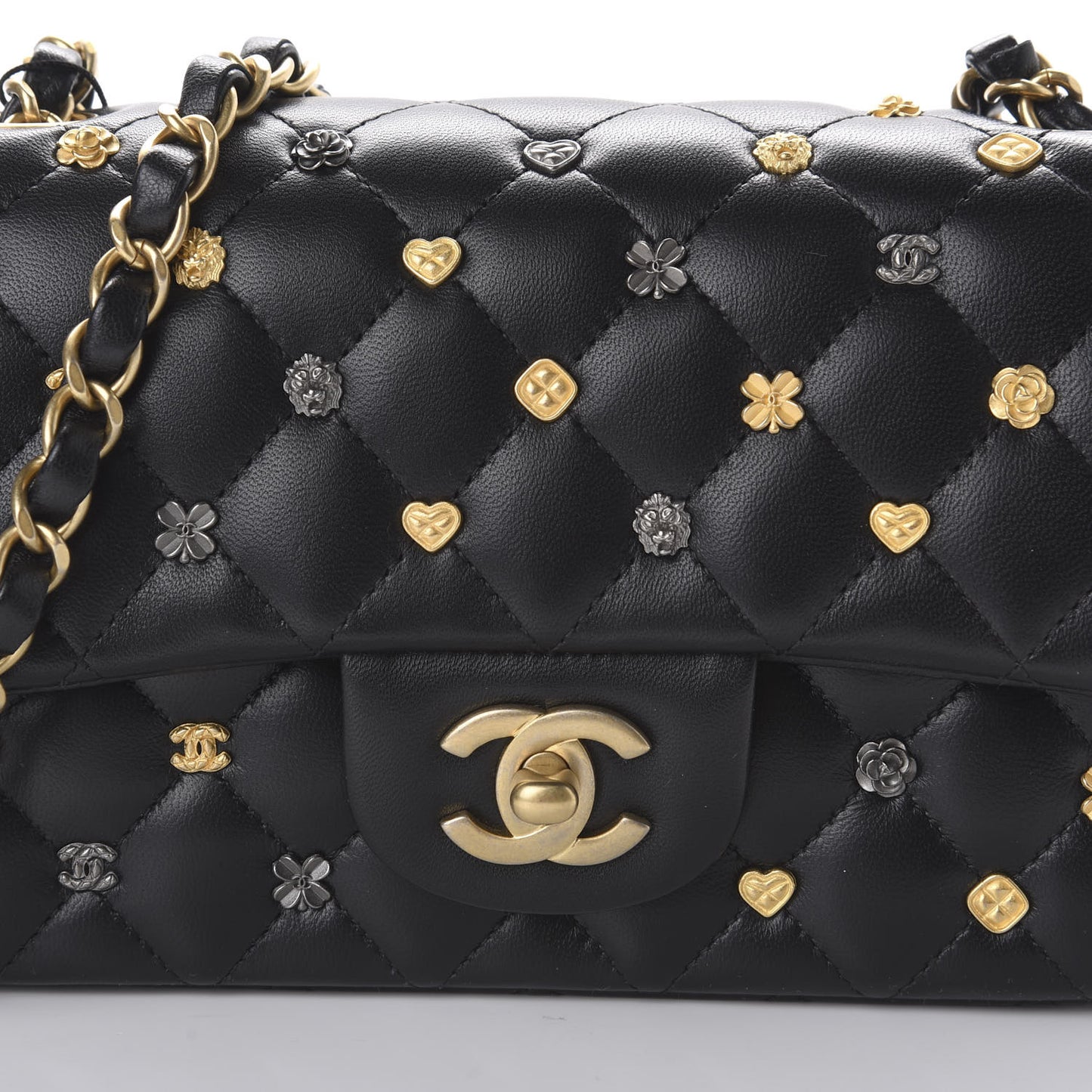 Lambskin Quilted Studded Mini Rectangular Flap Black