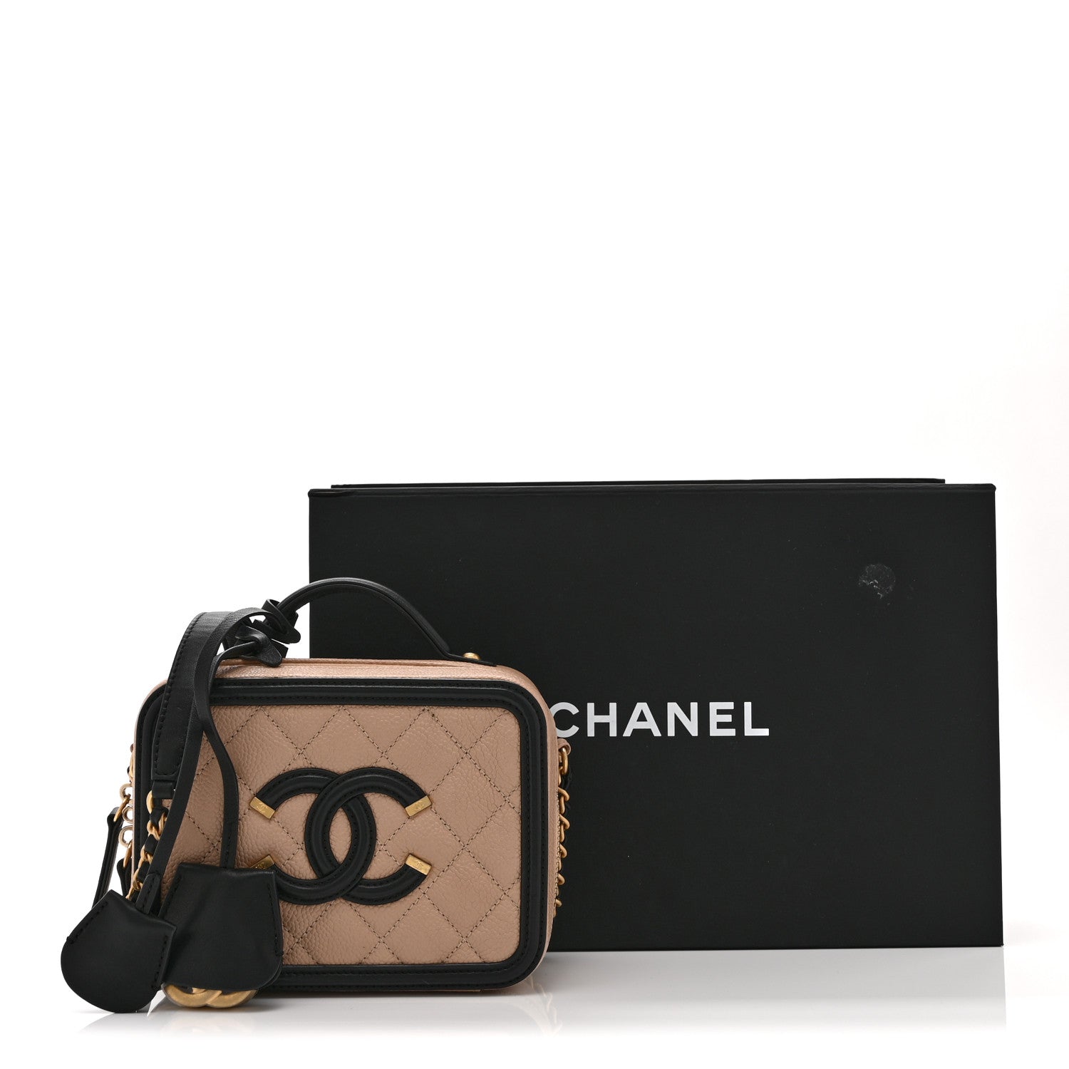 Chanel Caviar Quilted Small CC Filigree Vanity Case Beige Black 11 of 11