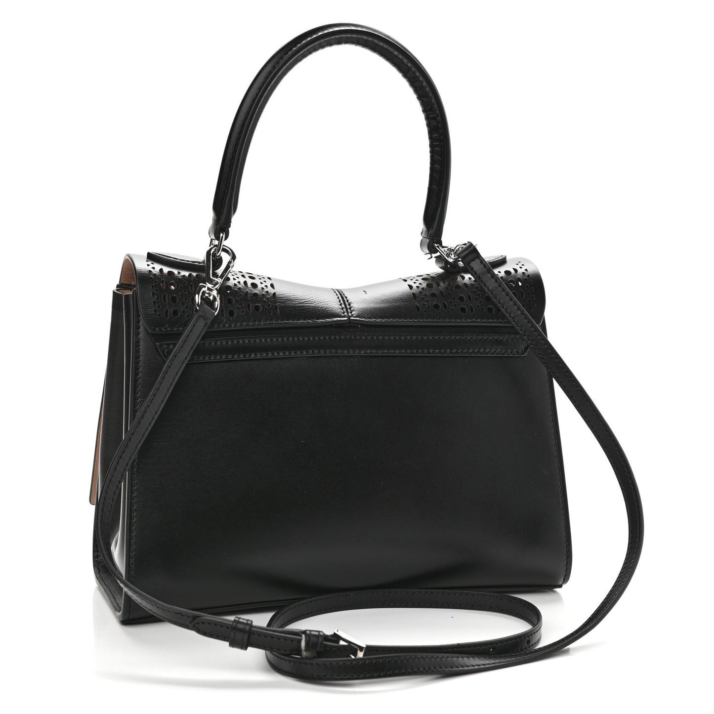 Calfskin Lux Laser Cut Mini Bellechasse 25 Top Handle Bag Black