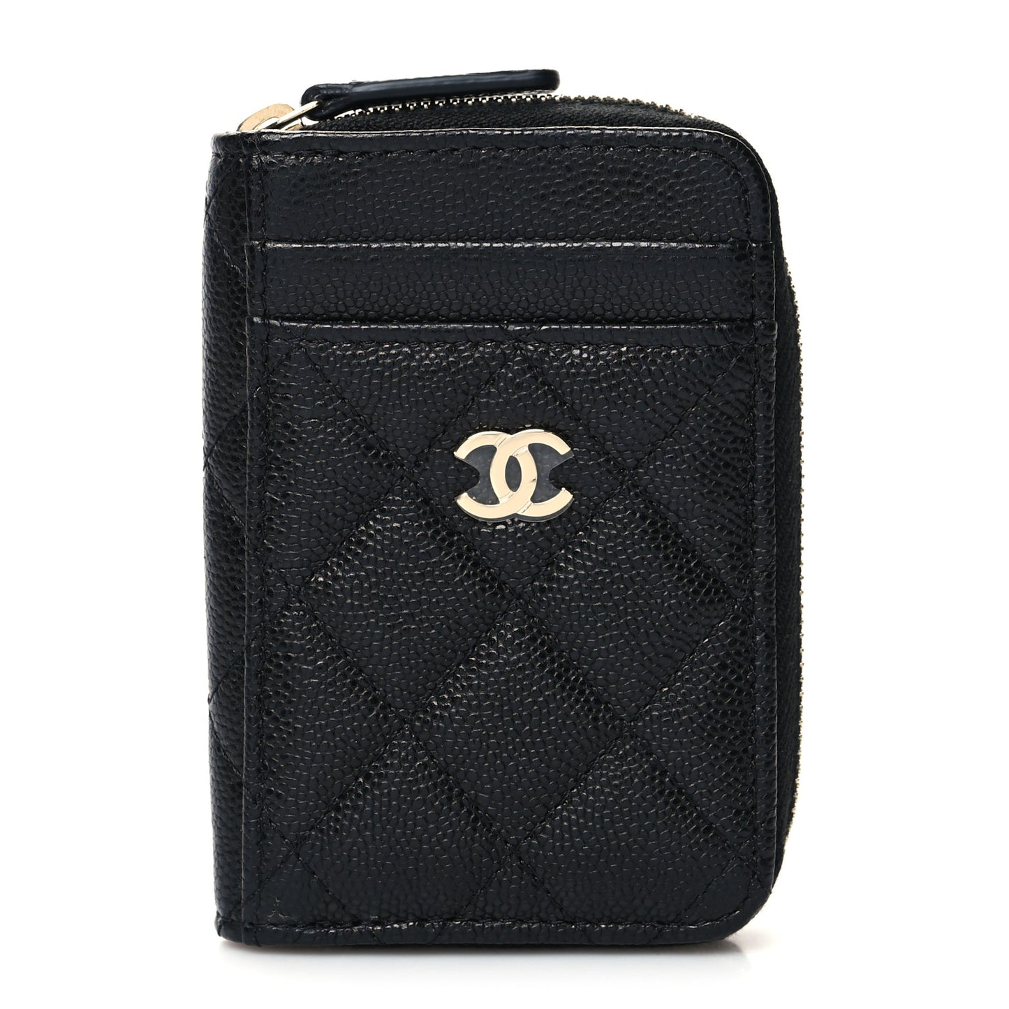 Caviar Quilted Zip Card Holder Black