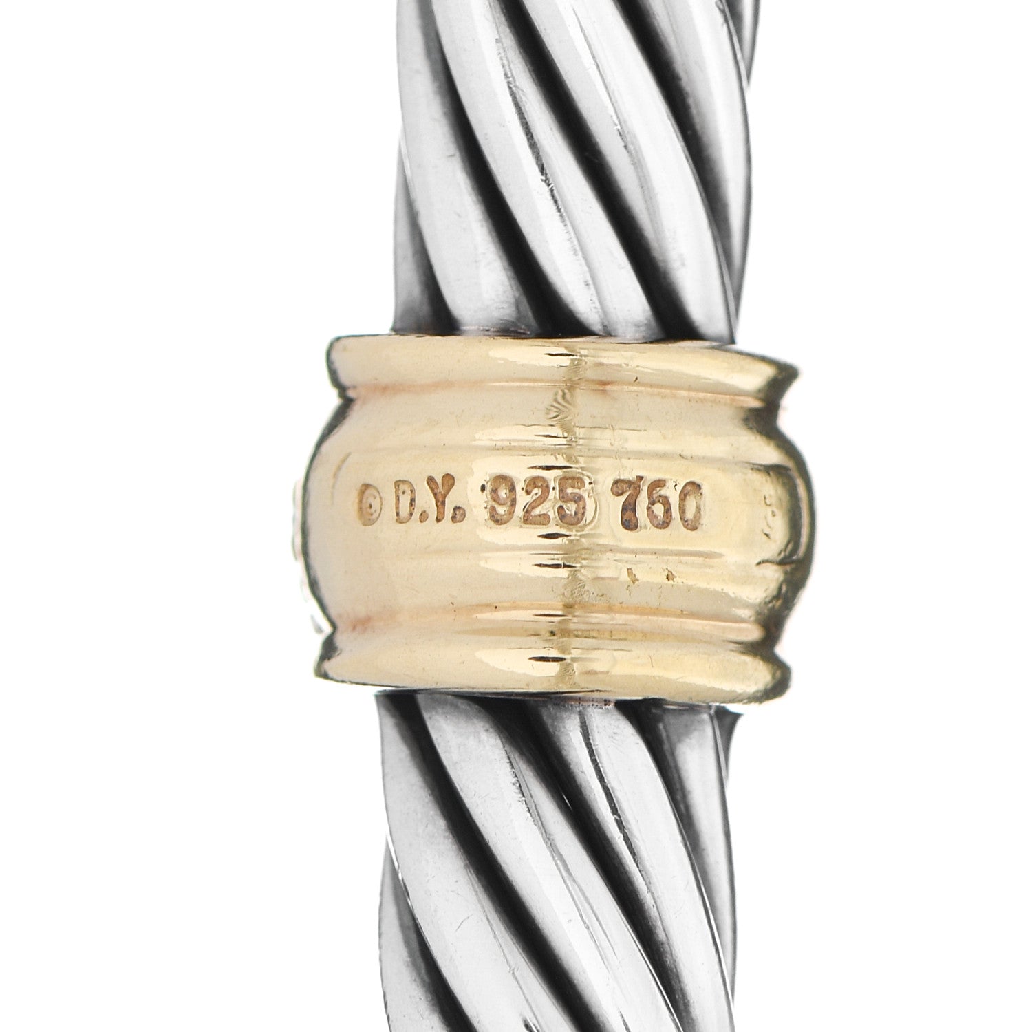David Yurman Sterling Silver 18K Yellow Gold Diamond 7mm Cable Classics Station Bracelet 4 of 4