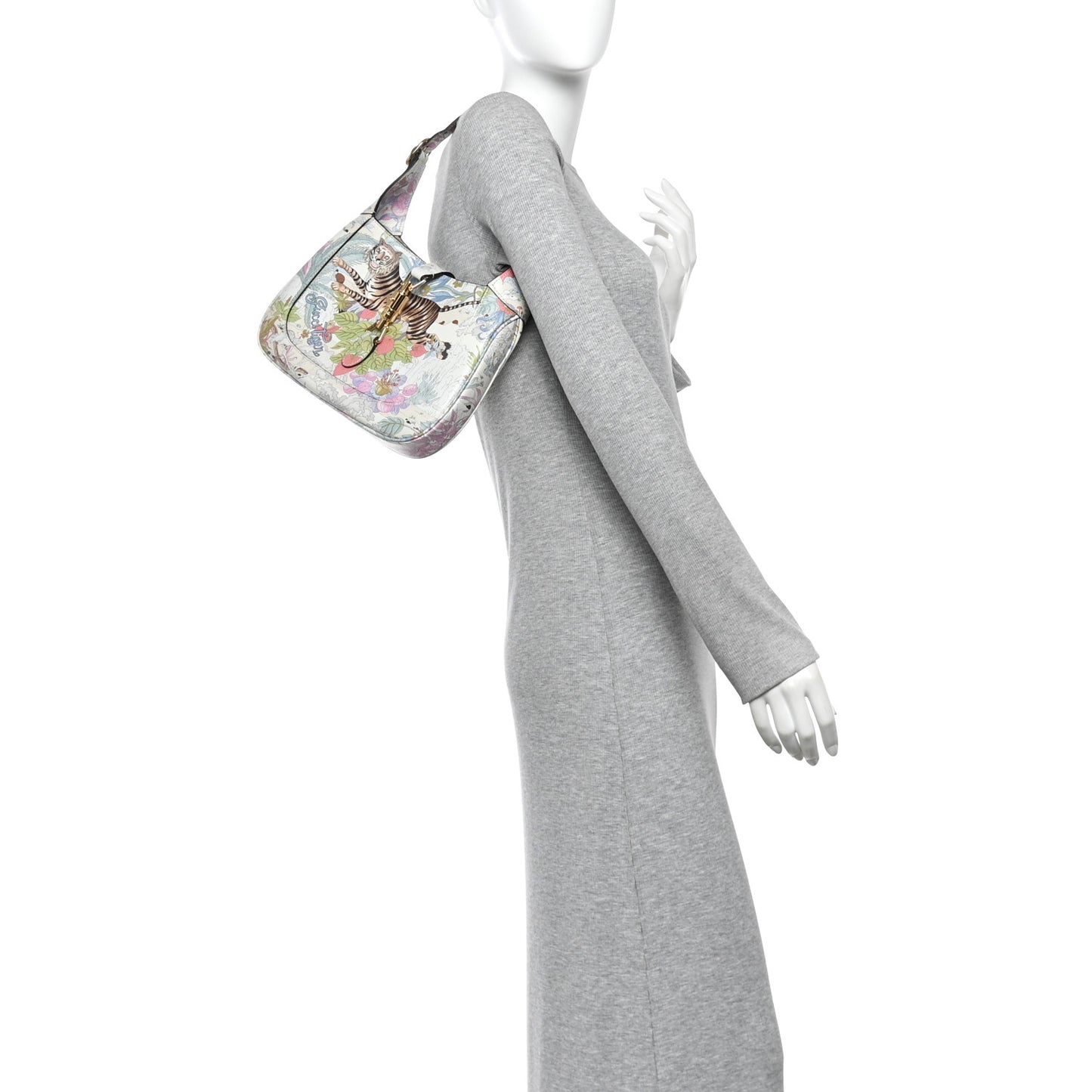 New Shangai Calfskin Tiger Savanah Small Jackie 1961 Hobo Chalky White Multicolor