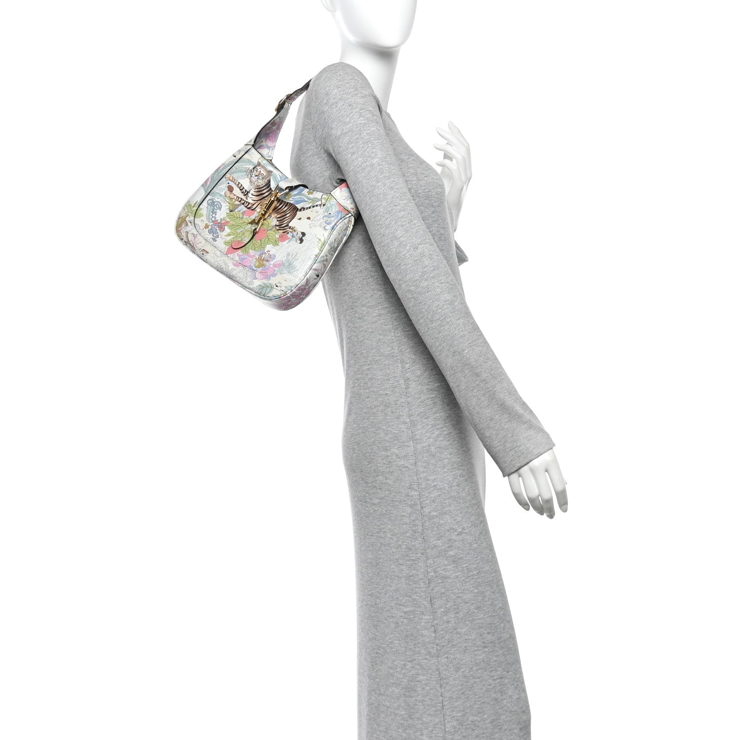 Gucci New Shangai Calfskin Tiger Savanah Small Jackie 1961 Hobo Chalky White Multicolor 2 of 10