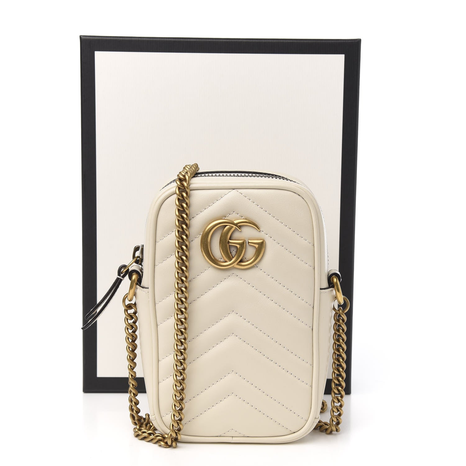 Gucci Calfskin Matelasse Mini GG Marmont Crossbody Bag White 9 of 9