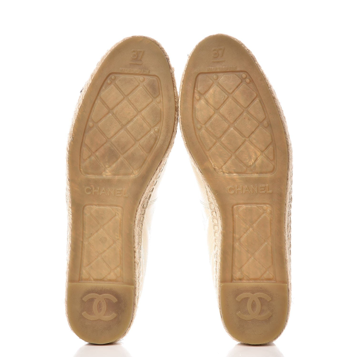 Chanel Metallic Calfskin Grosgrain CC Espadrilles 37 Ivory Black 5 of 11