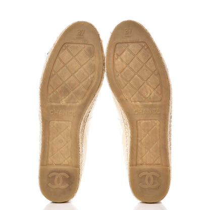 Chanel Metallic Calfskin Grosgrain CC Espadrilles 37 Ivory Black 5 of 11