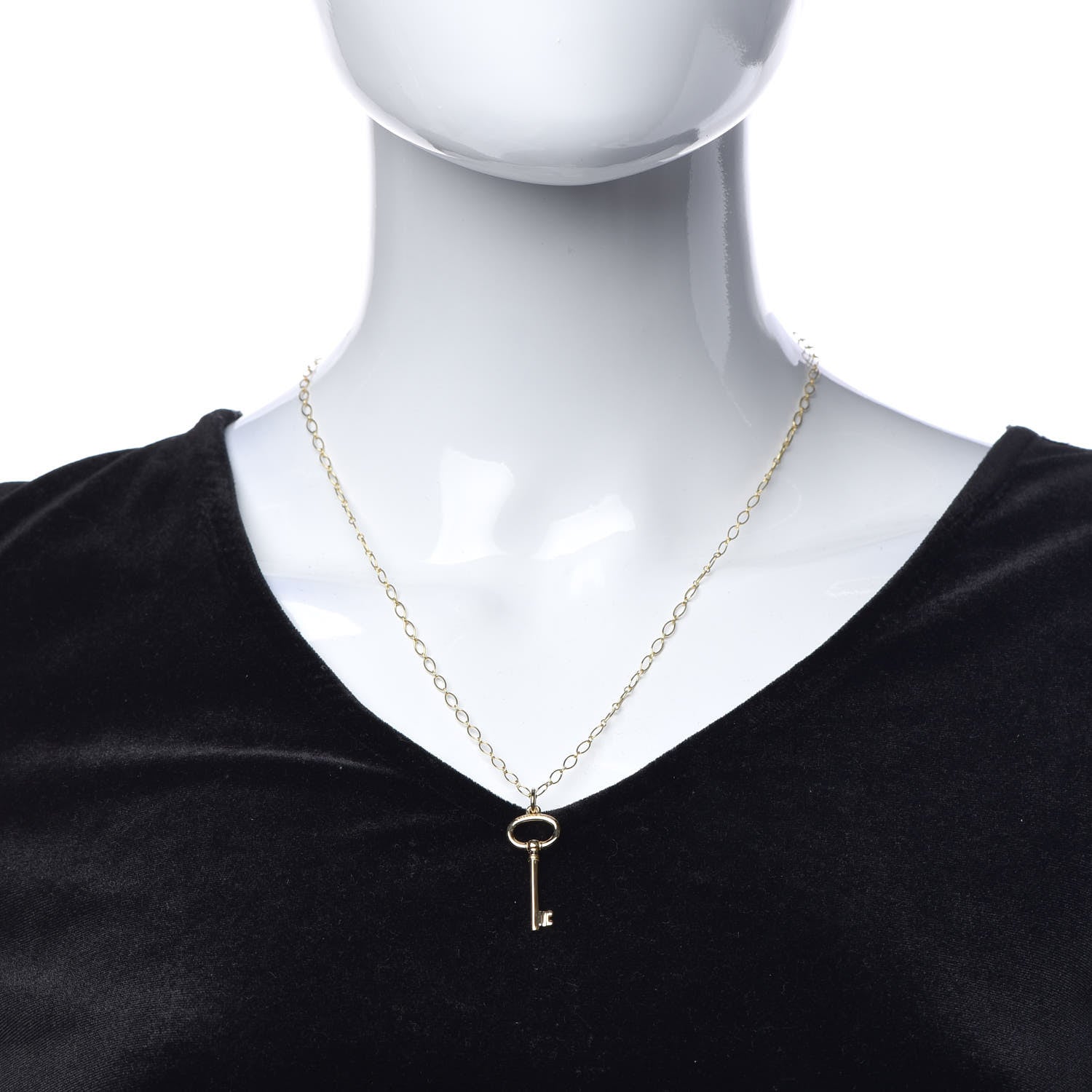Tiffany 18K Yellow Gold Small Oval Key Pendant Link Necklace 2 of 7