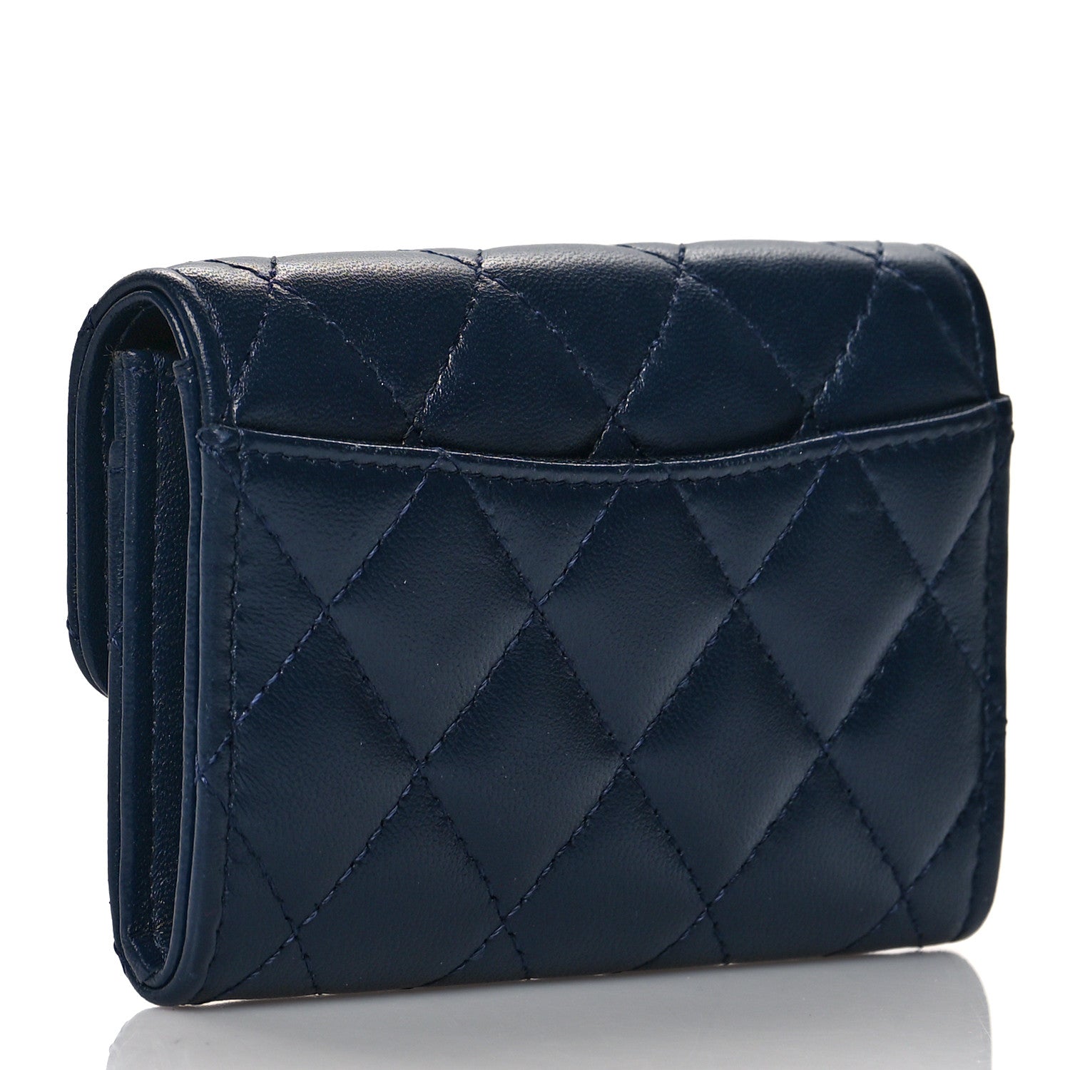 Chanel Lambskin Quilted Flap Card Holder Wallet Navy 3 of 10