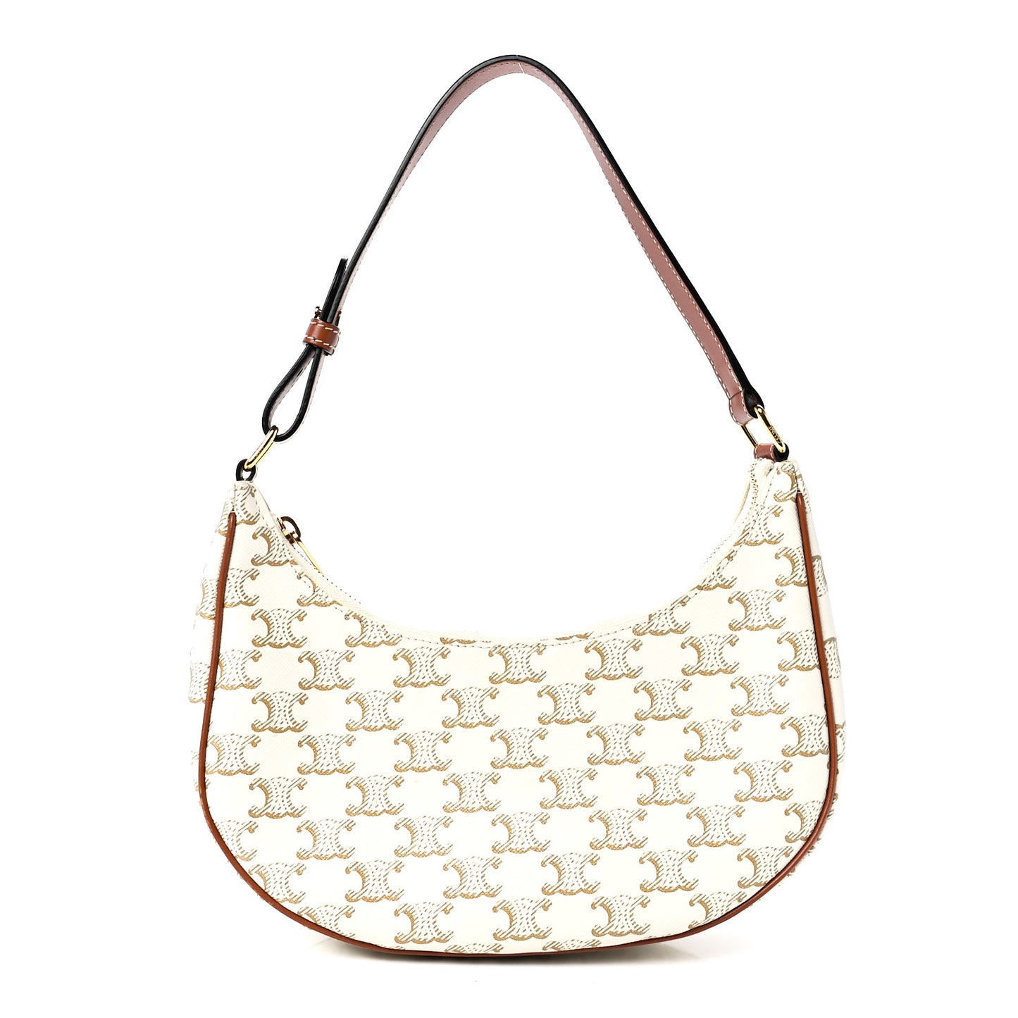 Canvas Calfskin Ava Triomphe Shoulder Bag White