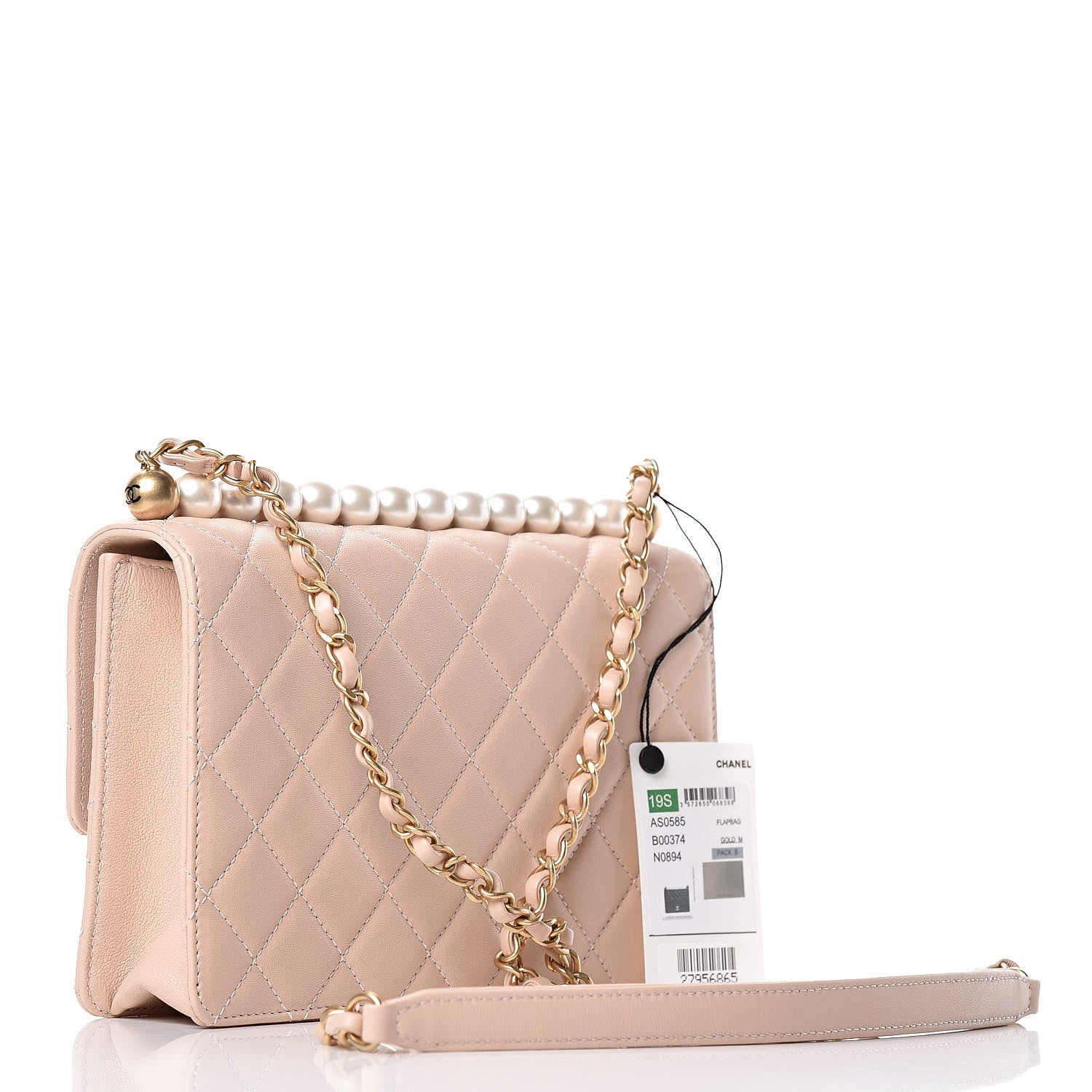 Chanel Lambskin Quilted Small Chic Pearls Flap Beige 3 of 10