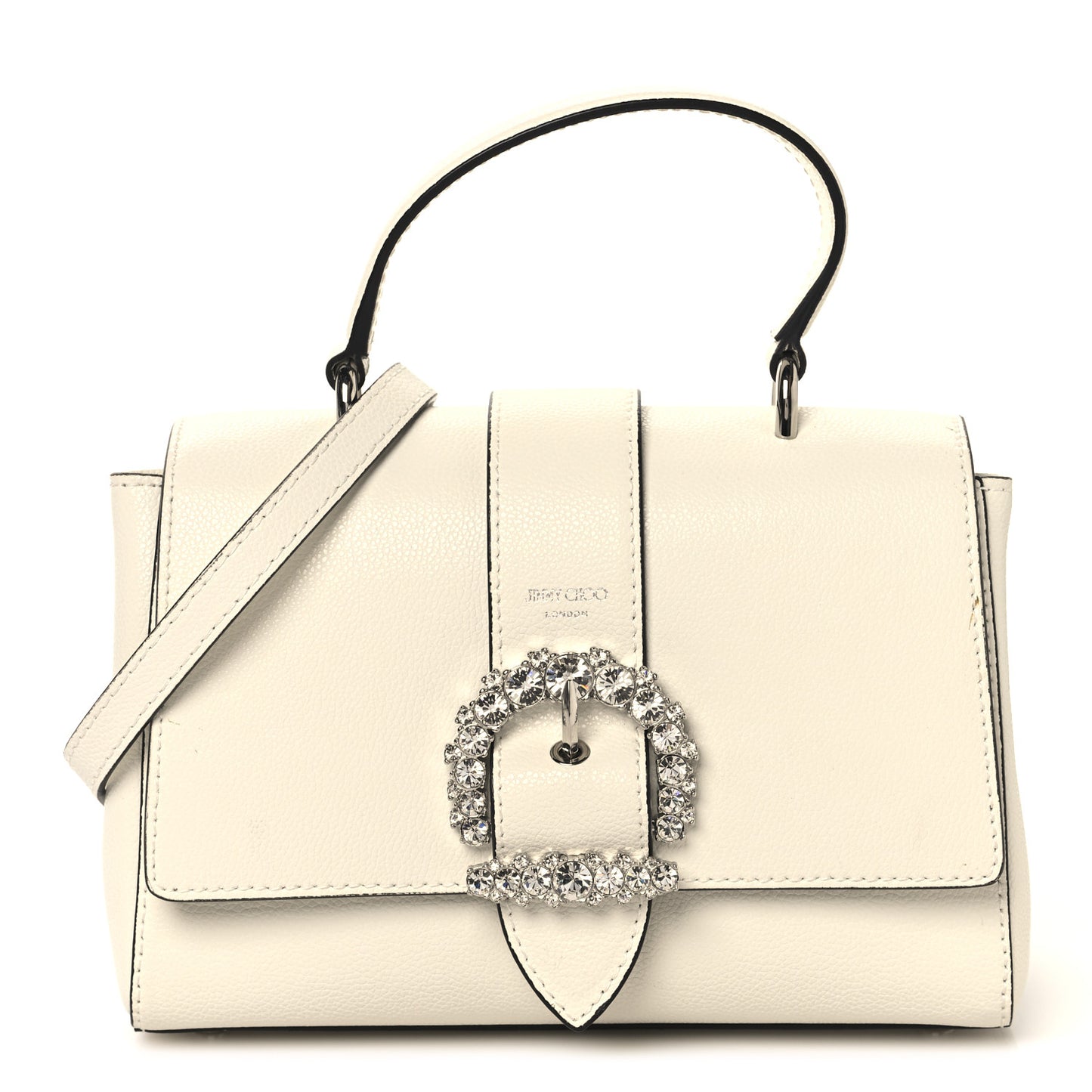 Calfskin Crystal Small Cheri Top Handle Bag Milk