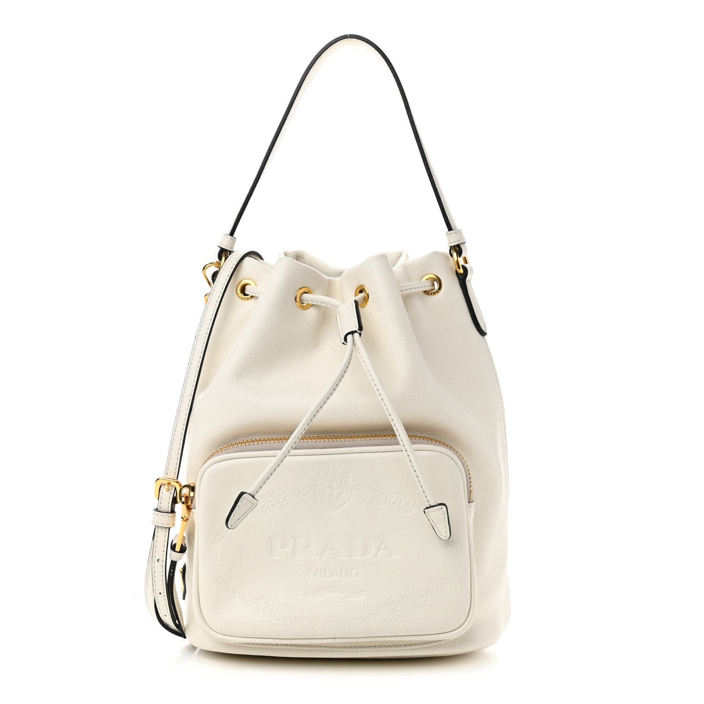 Glace Calfskin Logo Mini Bucket Crossbody Bag White